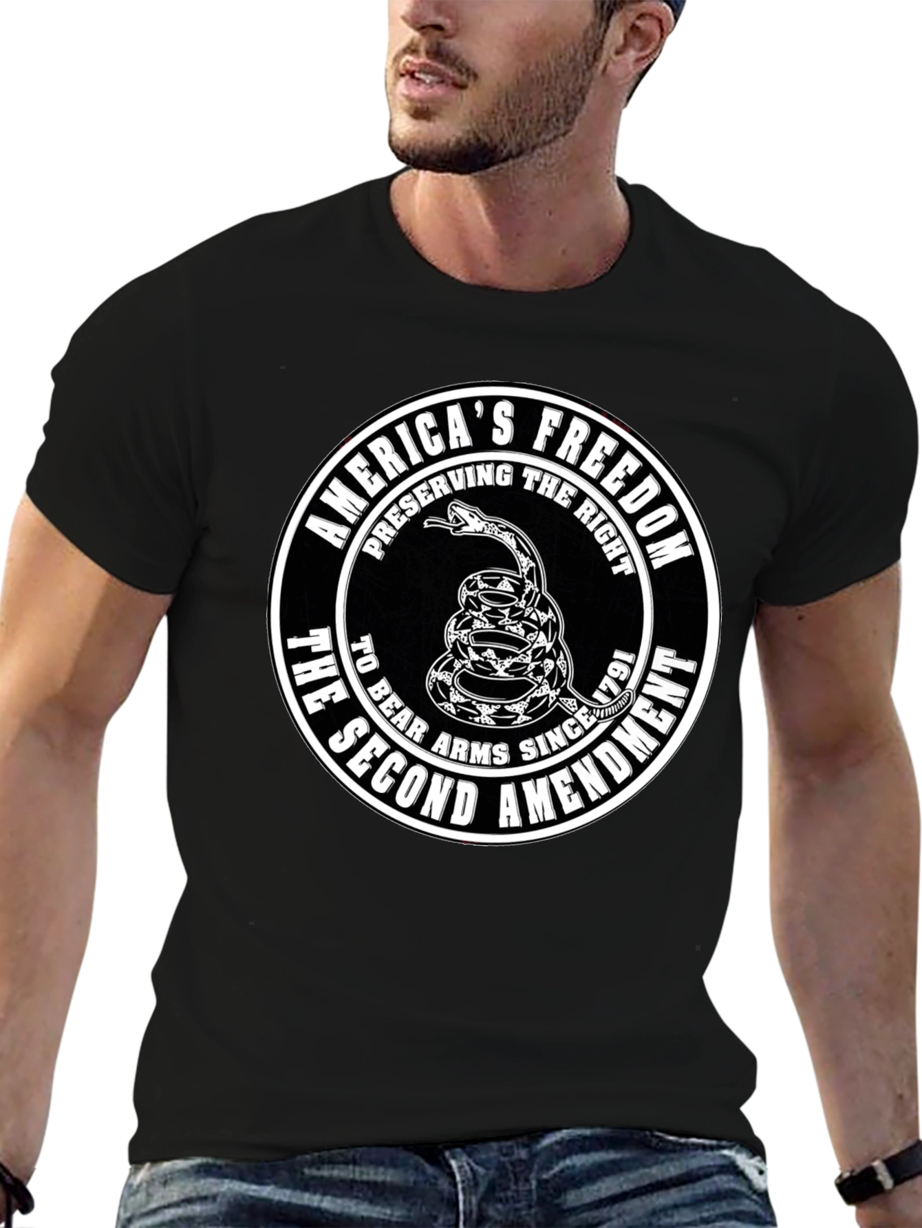 Black Second Amendment Rattlesnake T-Shirt view 6