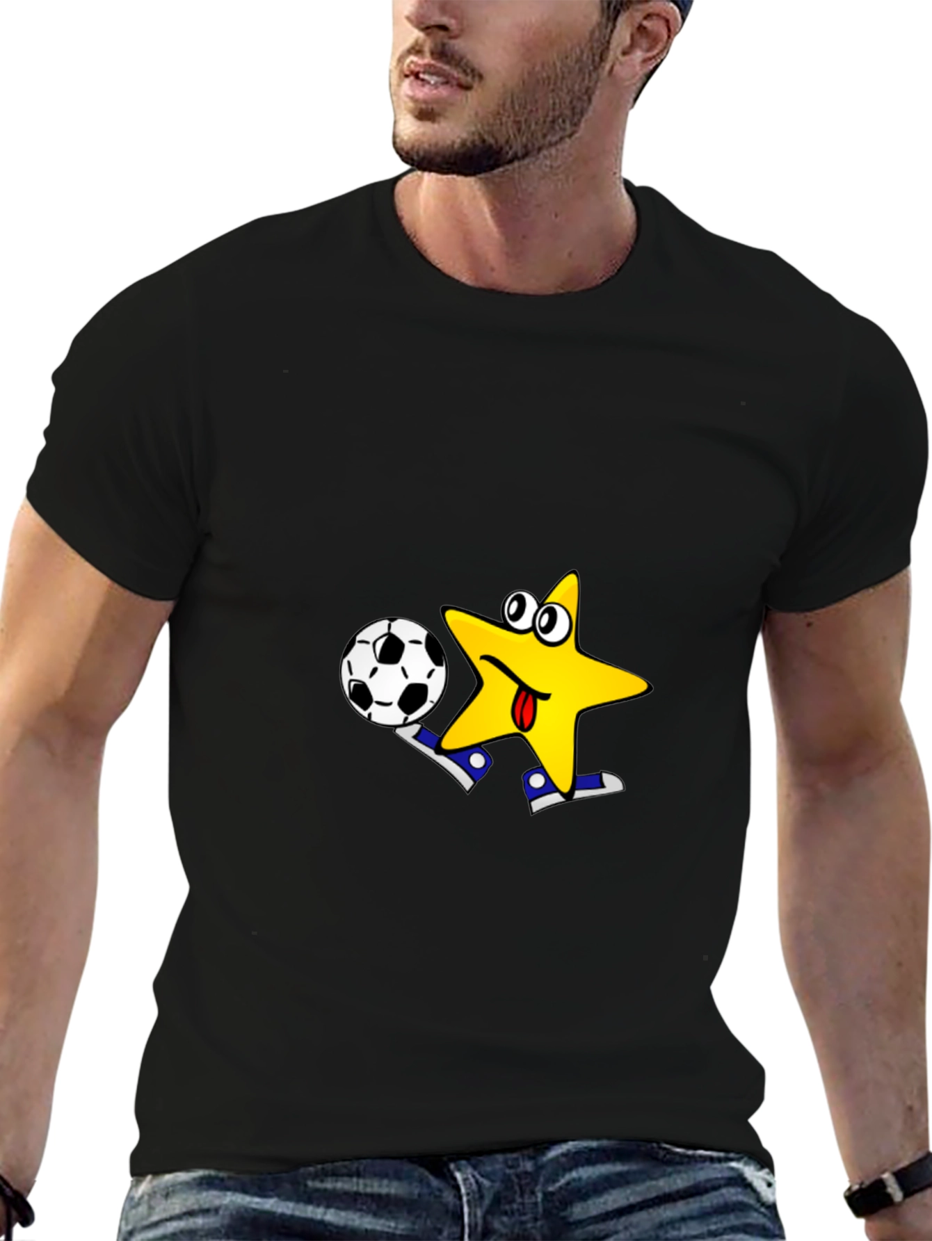 Black Funny Star Soccer T-Shirt - Kick Off in Style! view 6