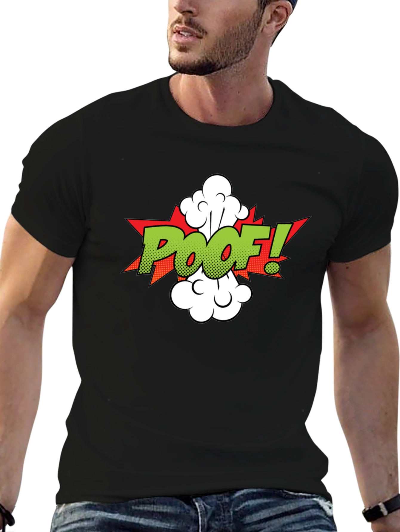 Black Poof! Comic-Style Graphic T-Shirt view 6