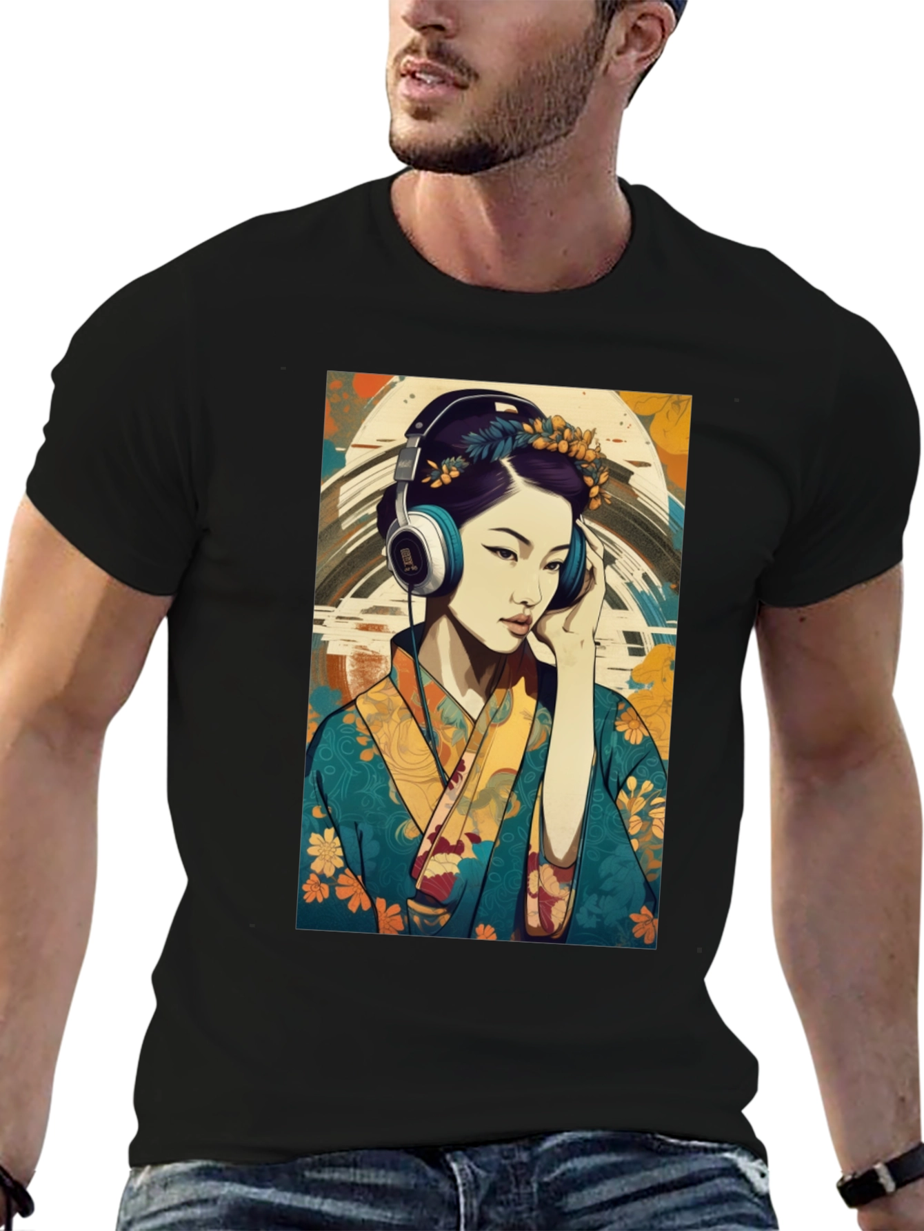 Black Geisha Headphones Graphic Tee - Stylish & Unique view 6
