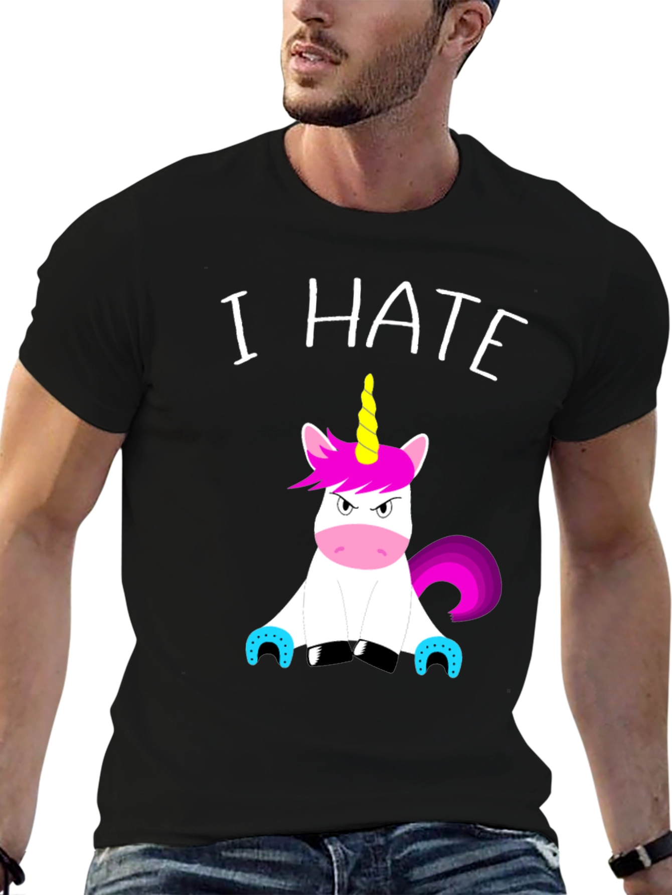 Black I Hate Unicorns Graphic Tee - Funny Sarcastic Shirt view 6