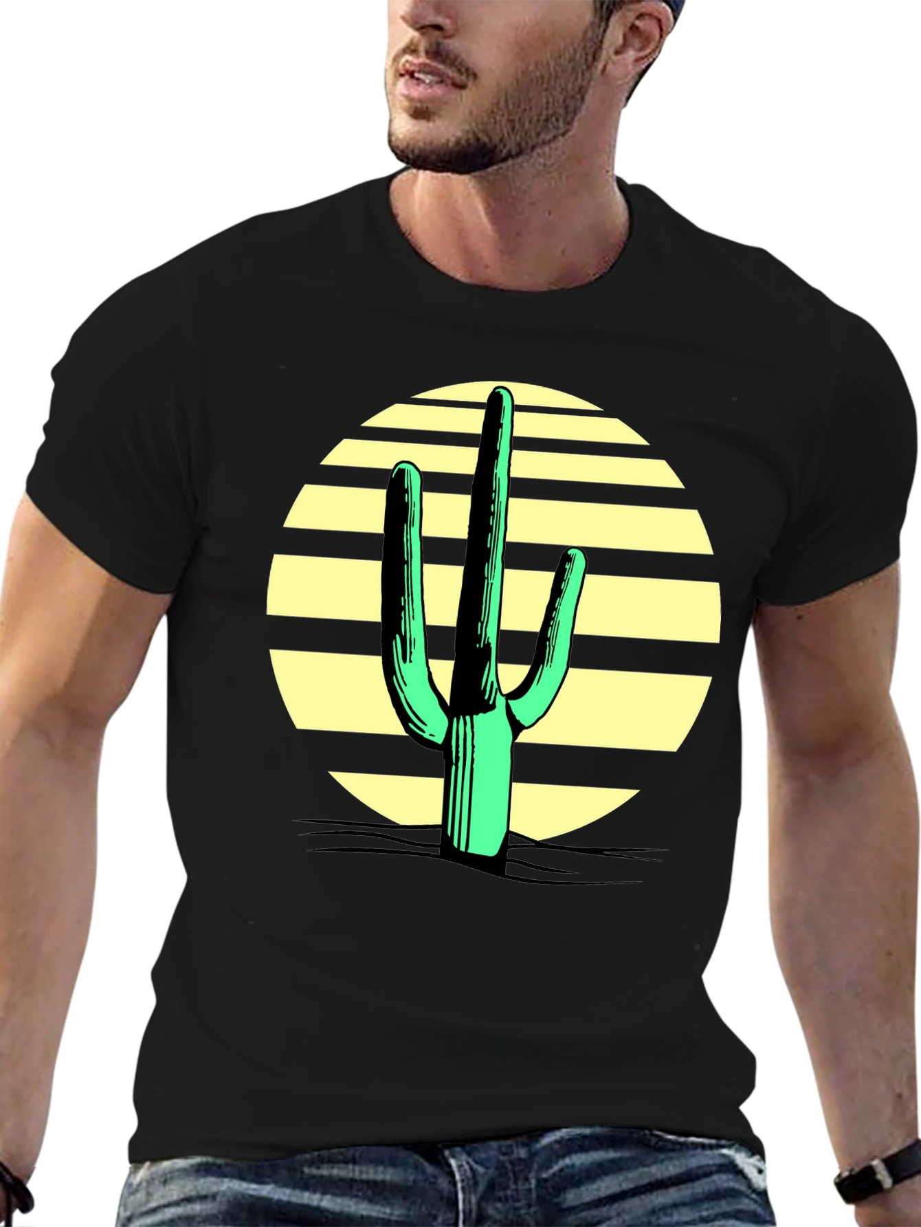 Black Cactus Sunset Graphic Tee - Black Cotton Blend view 6