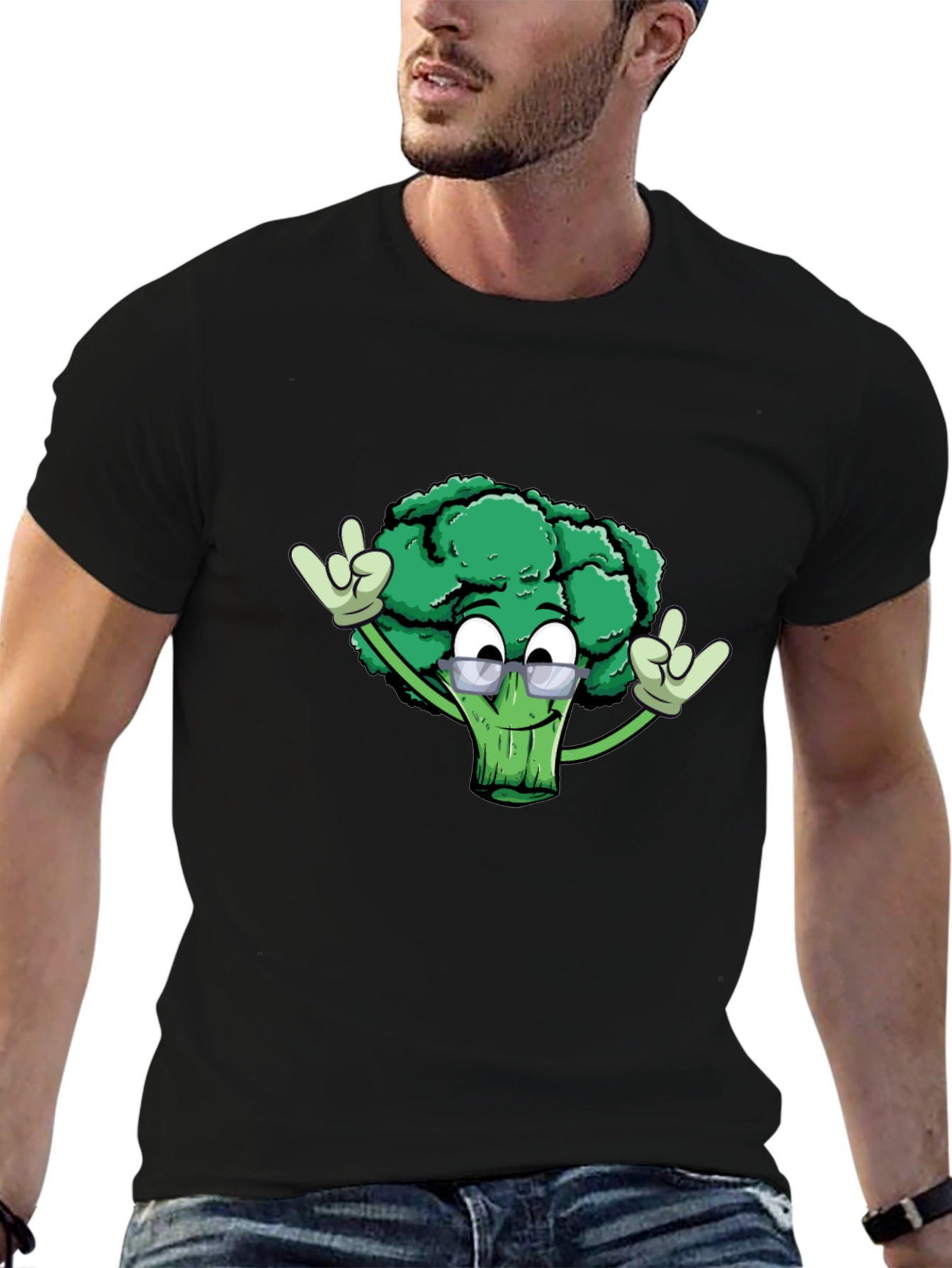 Black Cool Broccoli Graphic Tee - Black Cotton Blend view 6