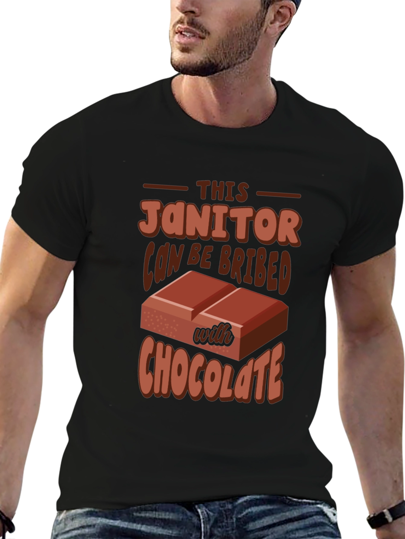 Black Funny Janitor Chocolate Bribe T-Shirt view 6