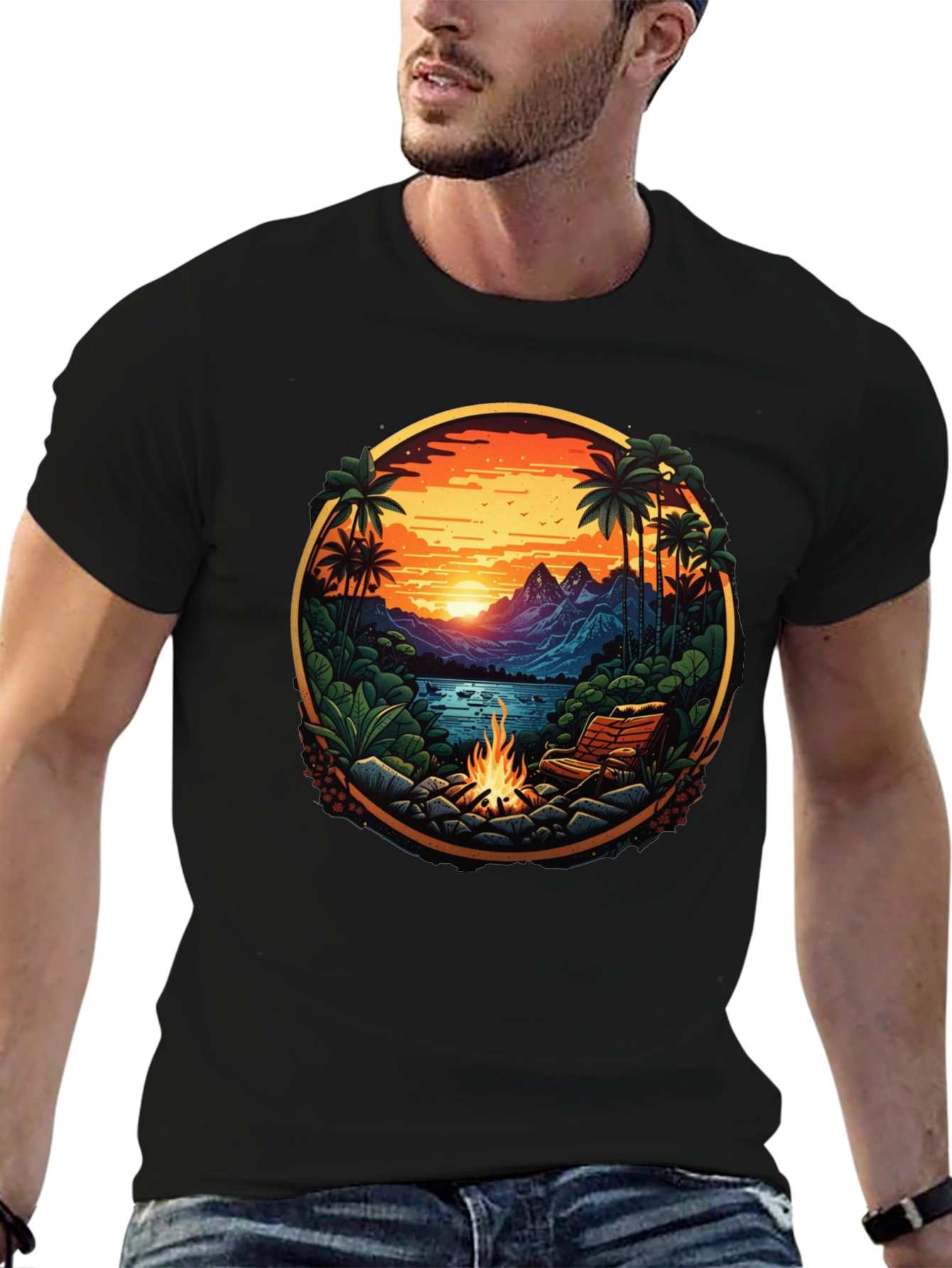 Black Tropical Campfire Graphic Tee view 6