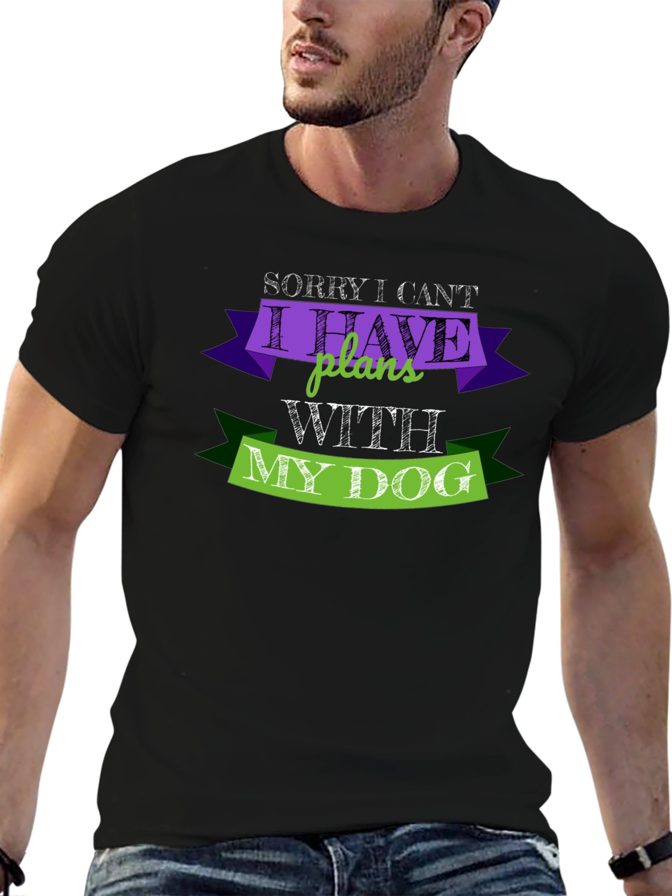 Black Dog Lover T-Shirt: Sorry I Can't Plans With My Dog Black Tee view 6