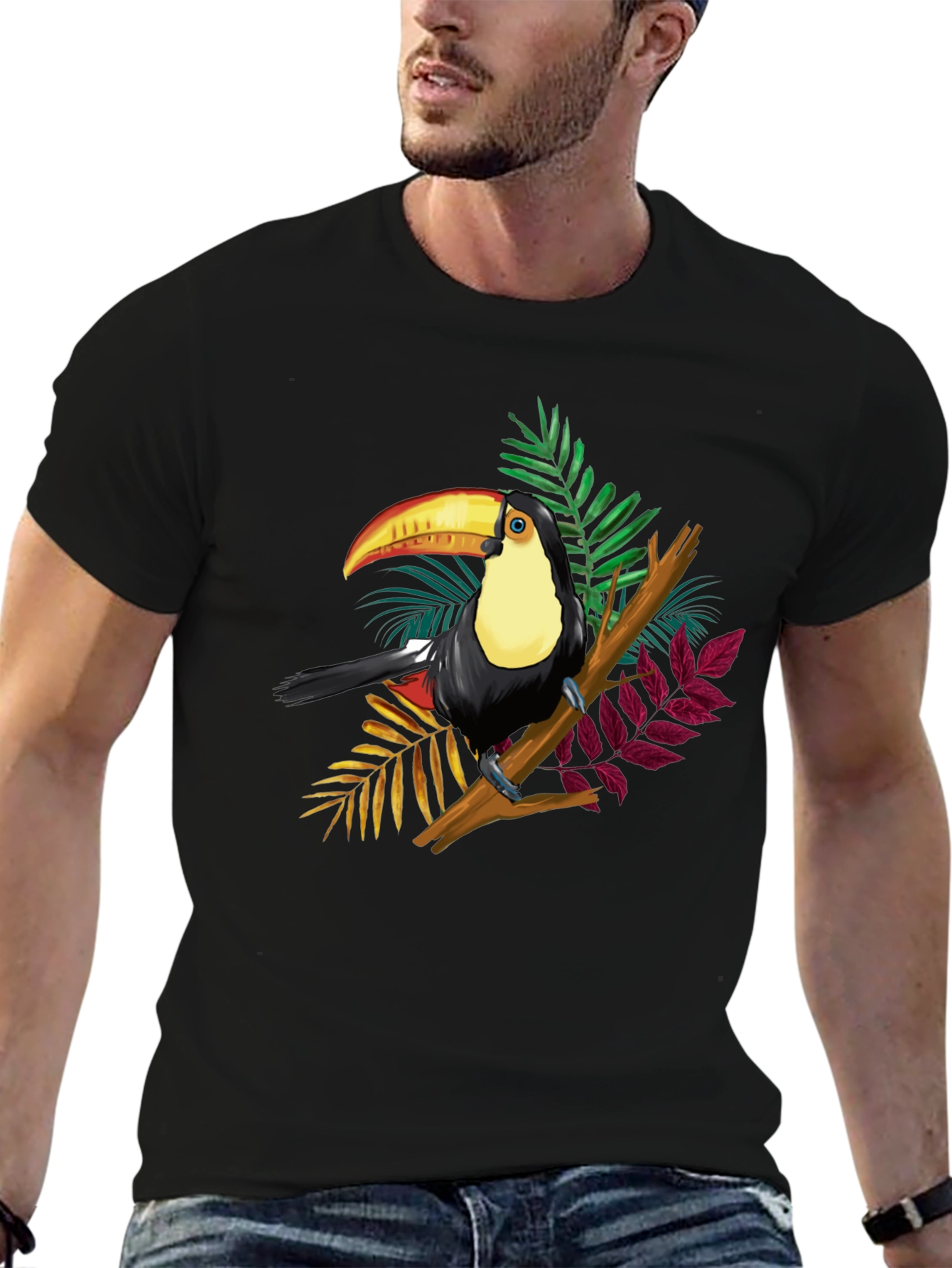 Black Toucan Graphic Tee - Tropical Bird Black T-Shirt view 6