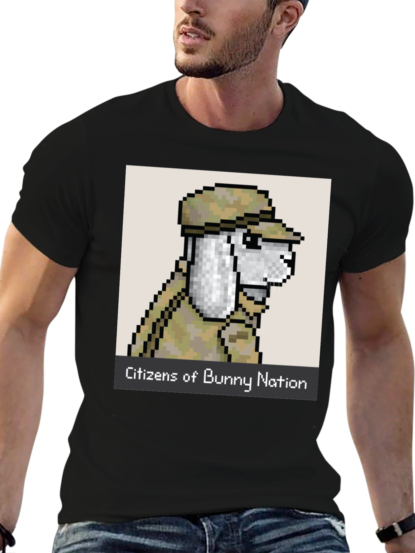Black Citizens of Bunny Nation Pixel Art T-Shirt view 6