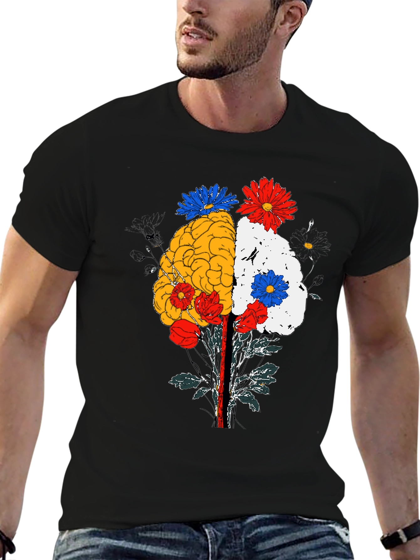 Black Brain and Flower Graphic Tee - Black Cotton view 6