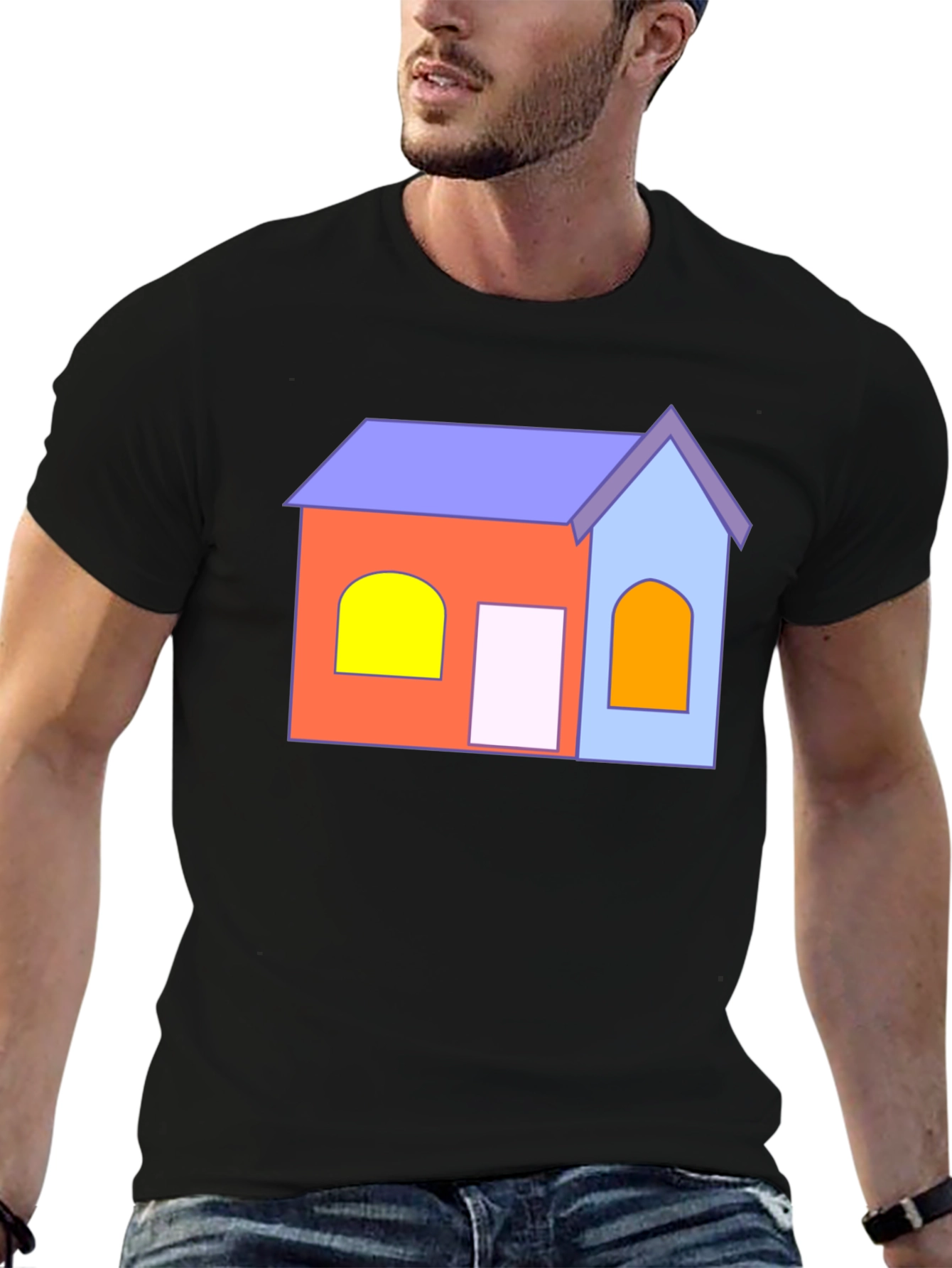 Black Cartoon House T-Shirt - Fun Graphic Tee view 6