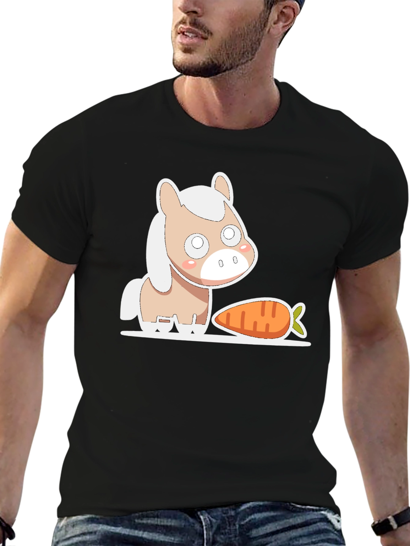 Black Cute Horse and Carrot Graphic Tee view 6