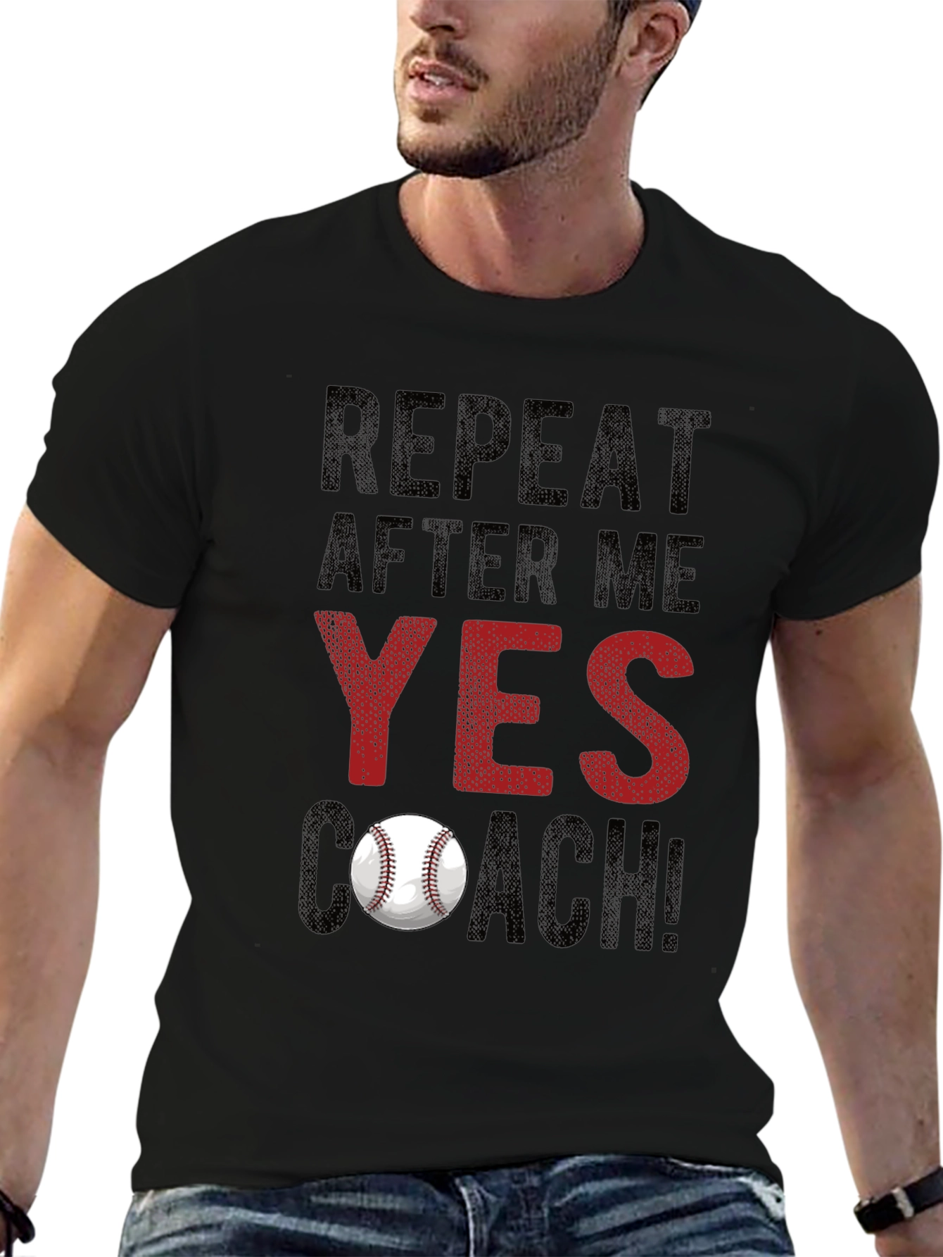 Black Repeat After Me: Yes Coach! Baseball T-Shirt view 6