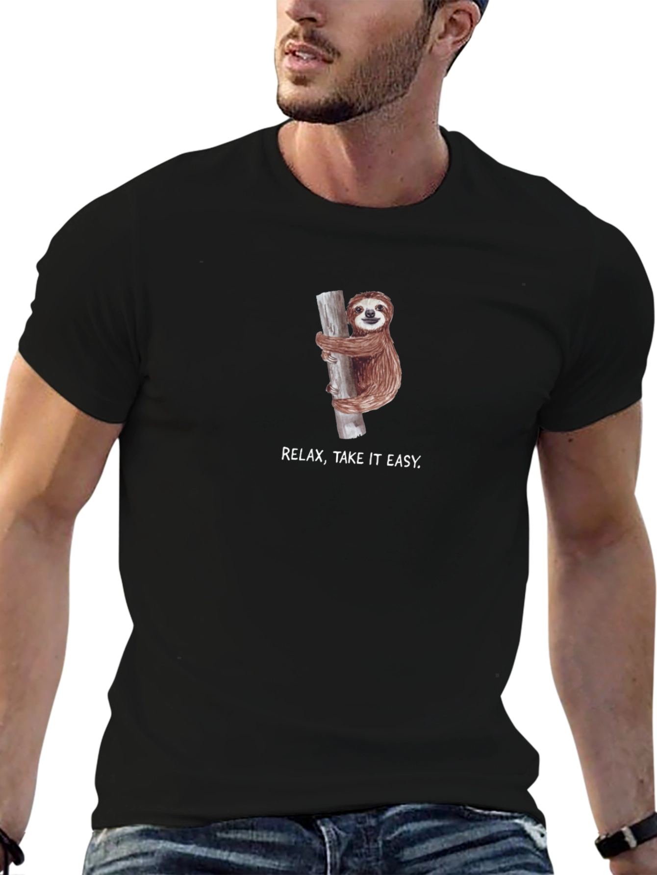 Black Relax, Take It Easy Sloth Black T-Shirt view 6