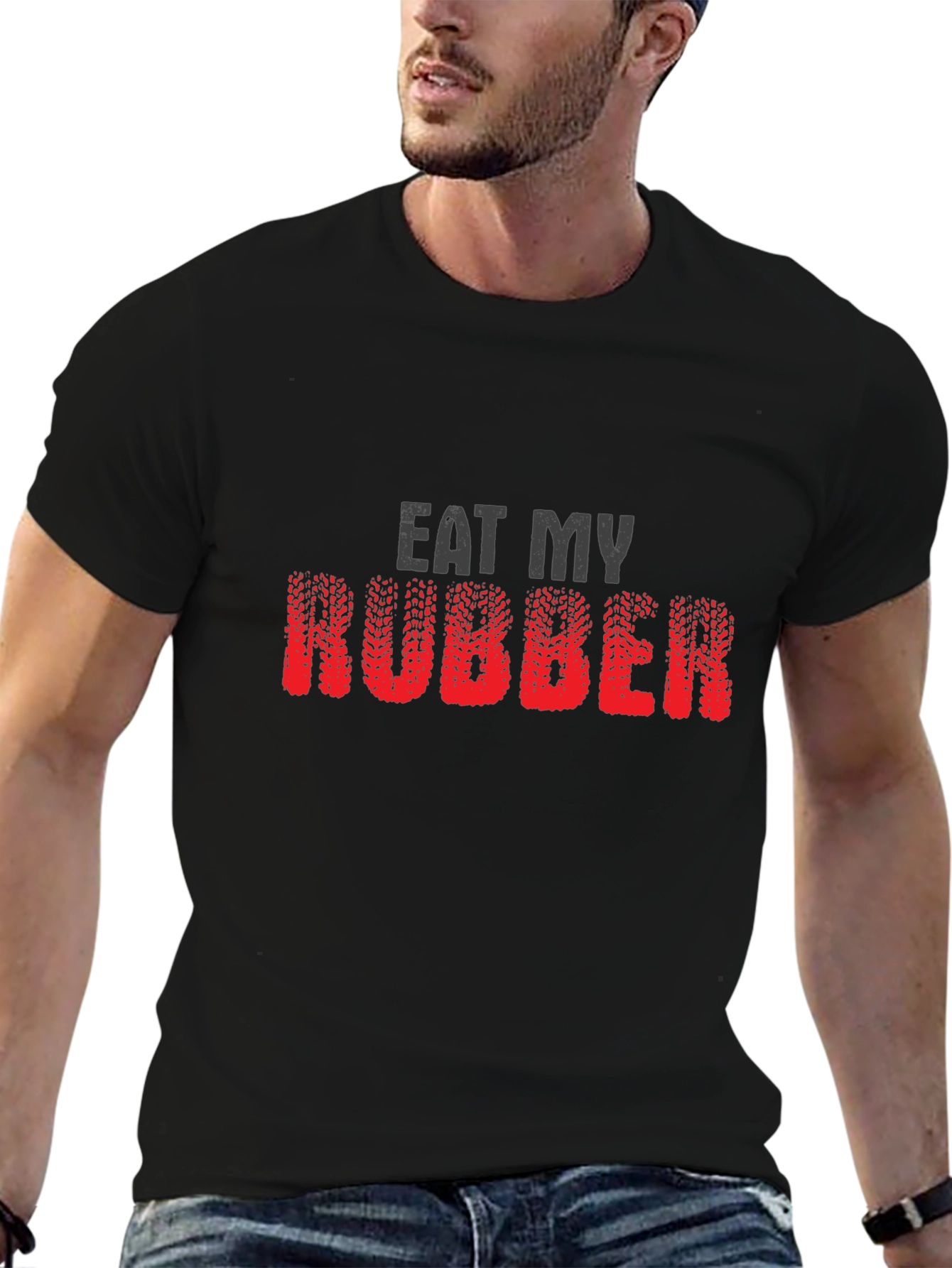 Black Eat My Rubber Graphic Tee - Novelty T-Shirt view 6