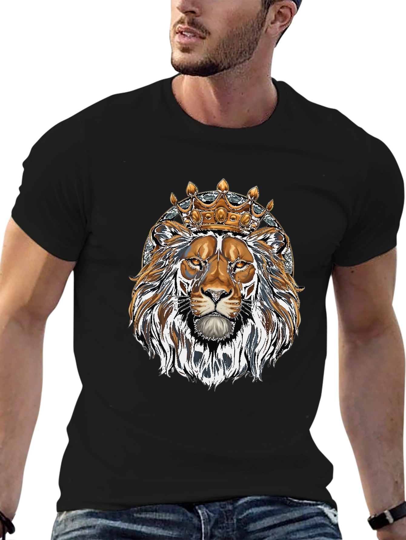 Black King Lion Graphic Tee - Black Cotton Blend view 6