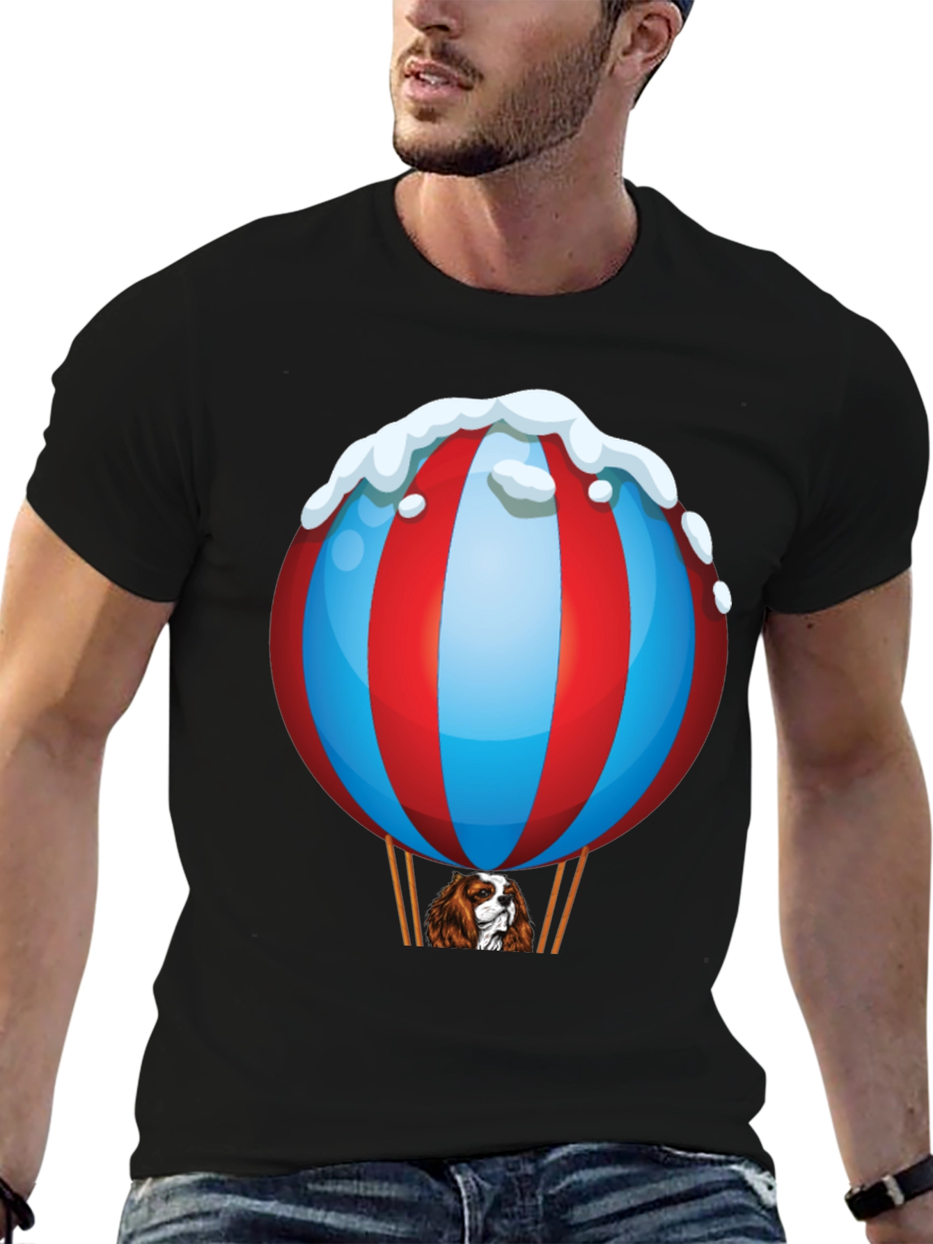 Black Dog in Hot Air Balloon T-Shirt view 6
