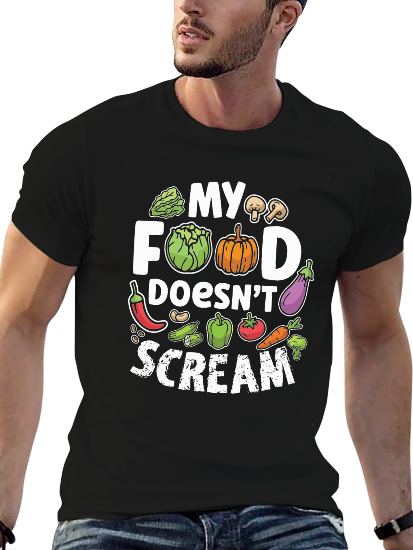 Black Vegan "My Food Doesn't Scream" Graphic Tee view 6