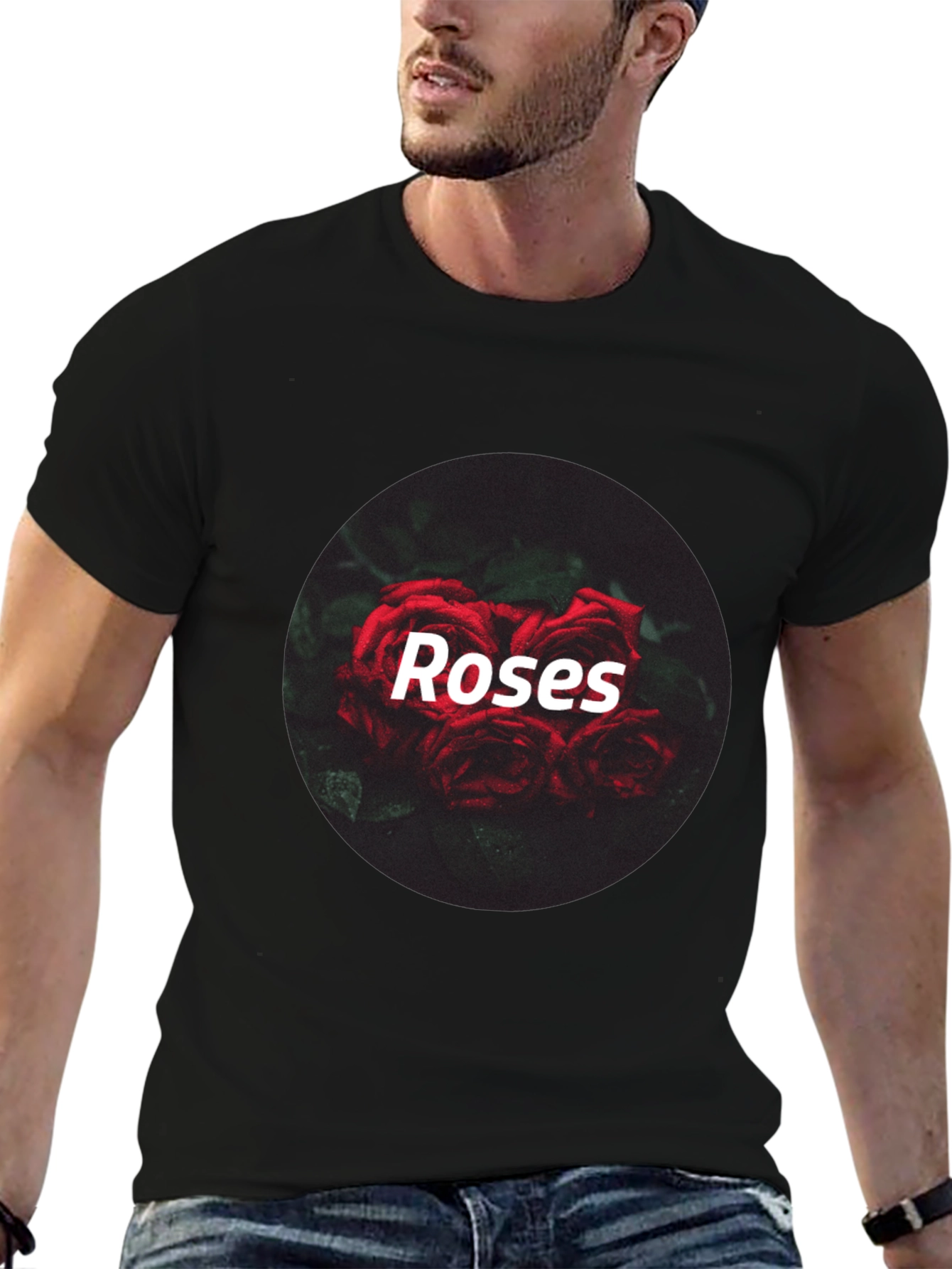 Black Roses Graphic T-Shirt - Black Crew Neck Tee view 6