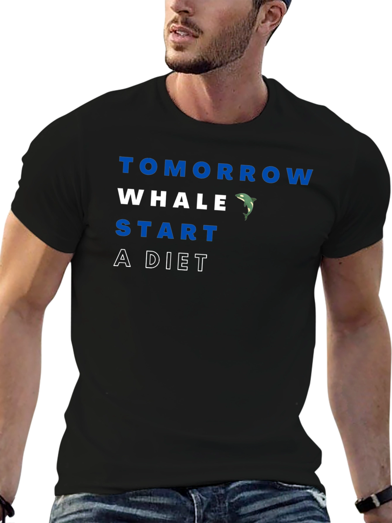 Black Tomorrow Whale Start A Diet Funny Men's Black T-Shirt view 6