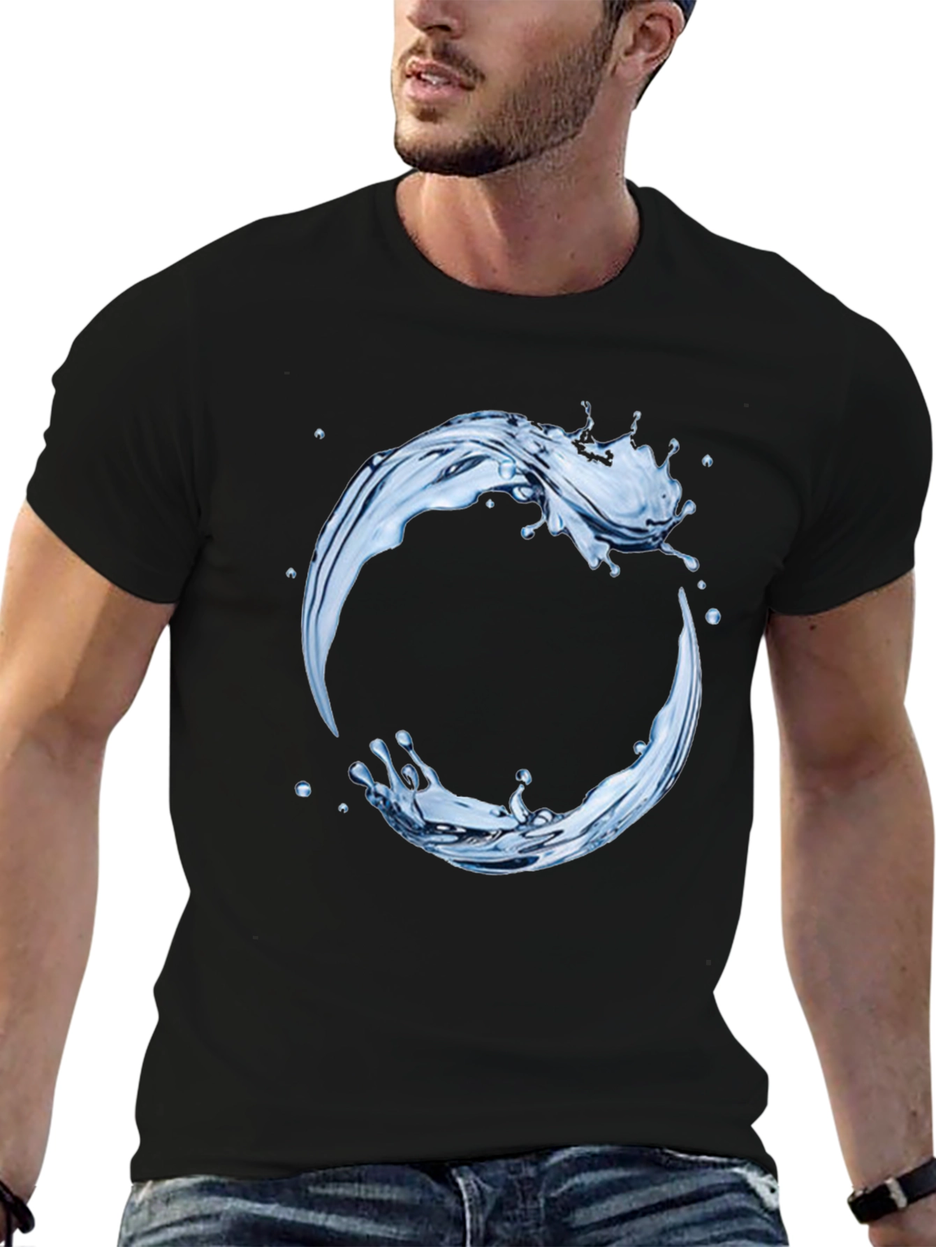 Black Water Splash Graphic Tee - Circular Design view 6