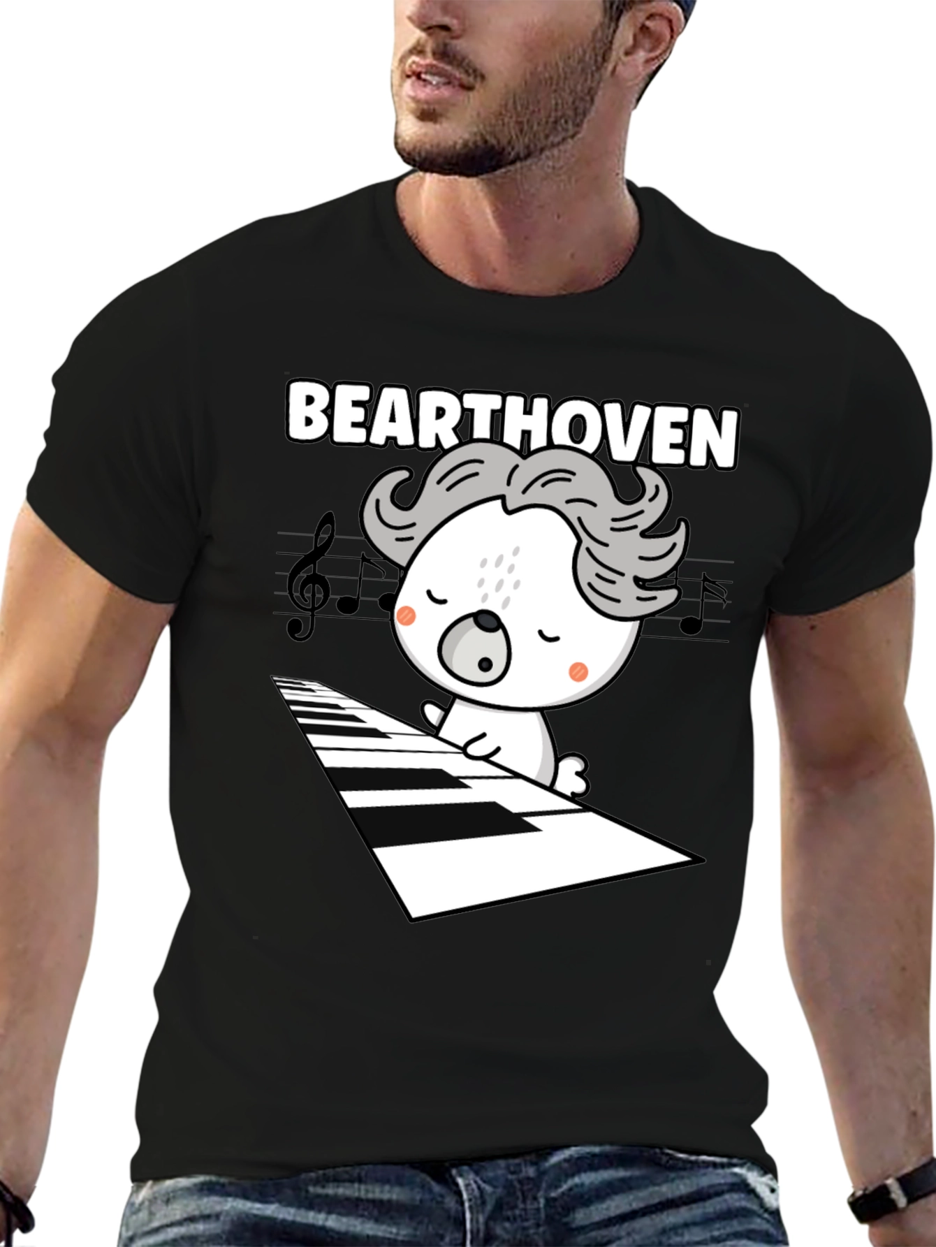 Black Bearthoven Music Lover Graphic Tee view 6