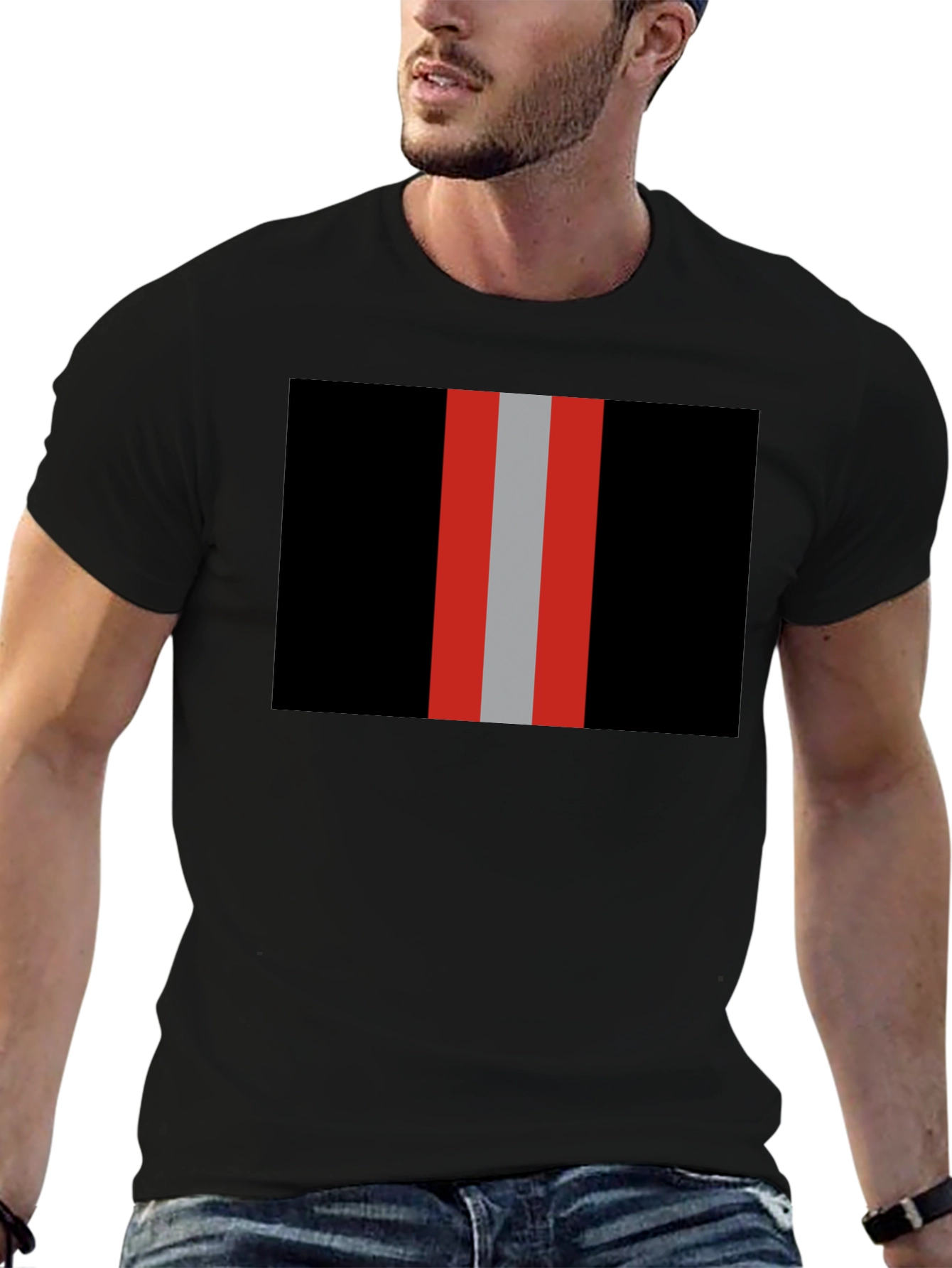 Black Striped Graphic Tee - Black with Bold Stripes view 6