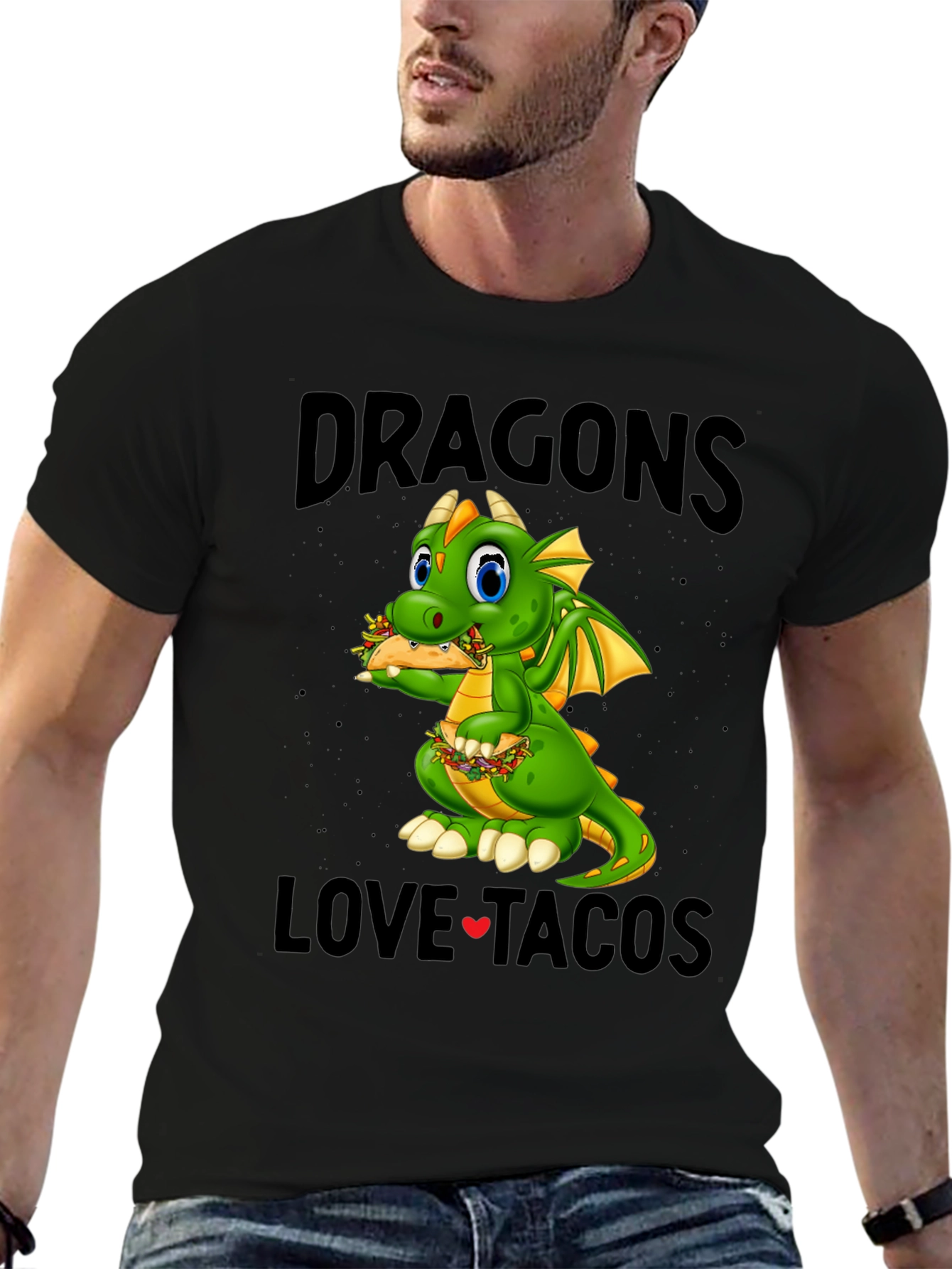 Black Dragons Love Tacos Black T-Shirt view 6