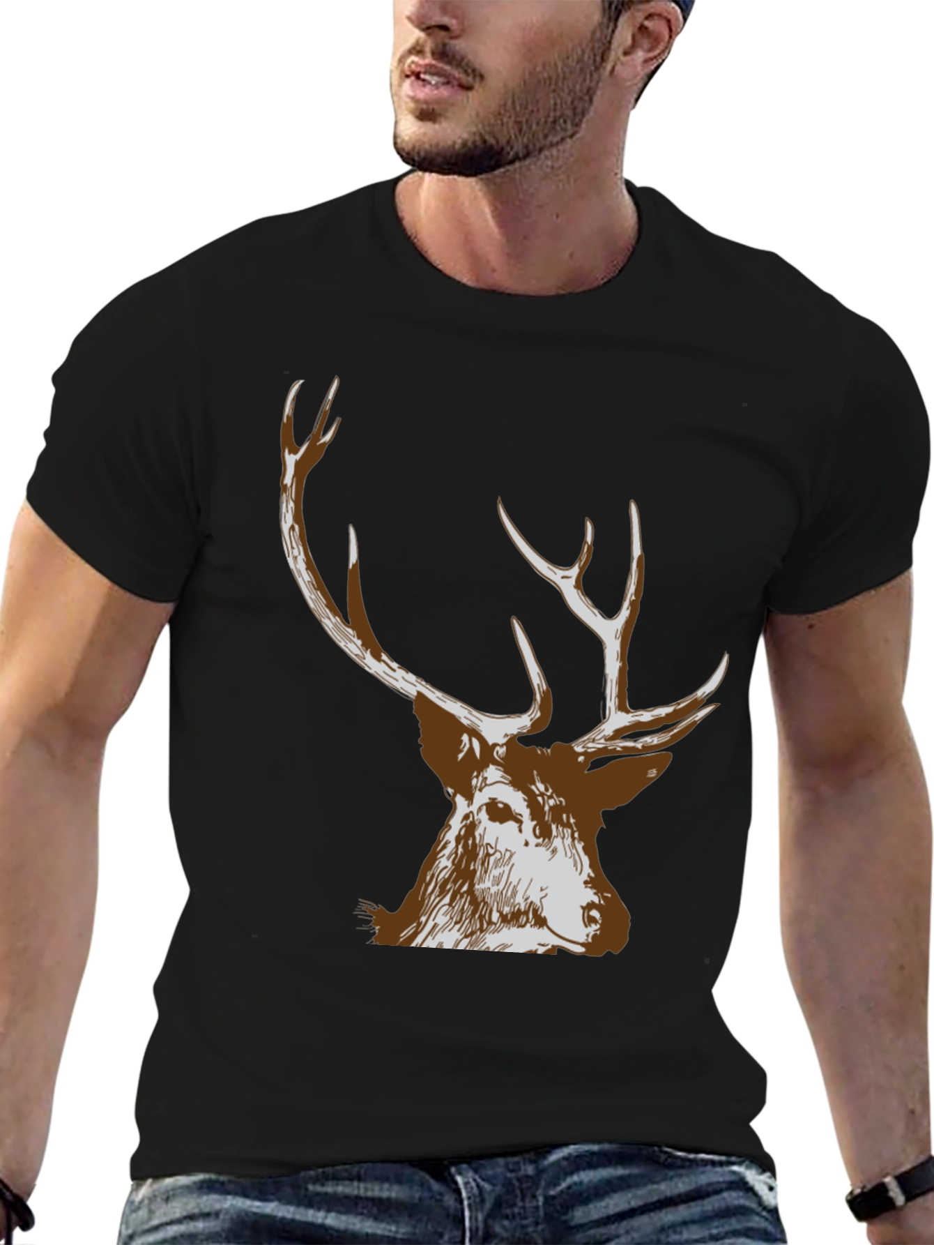 Black Men's Black Deer Graphic T-Shirt view 6