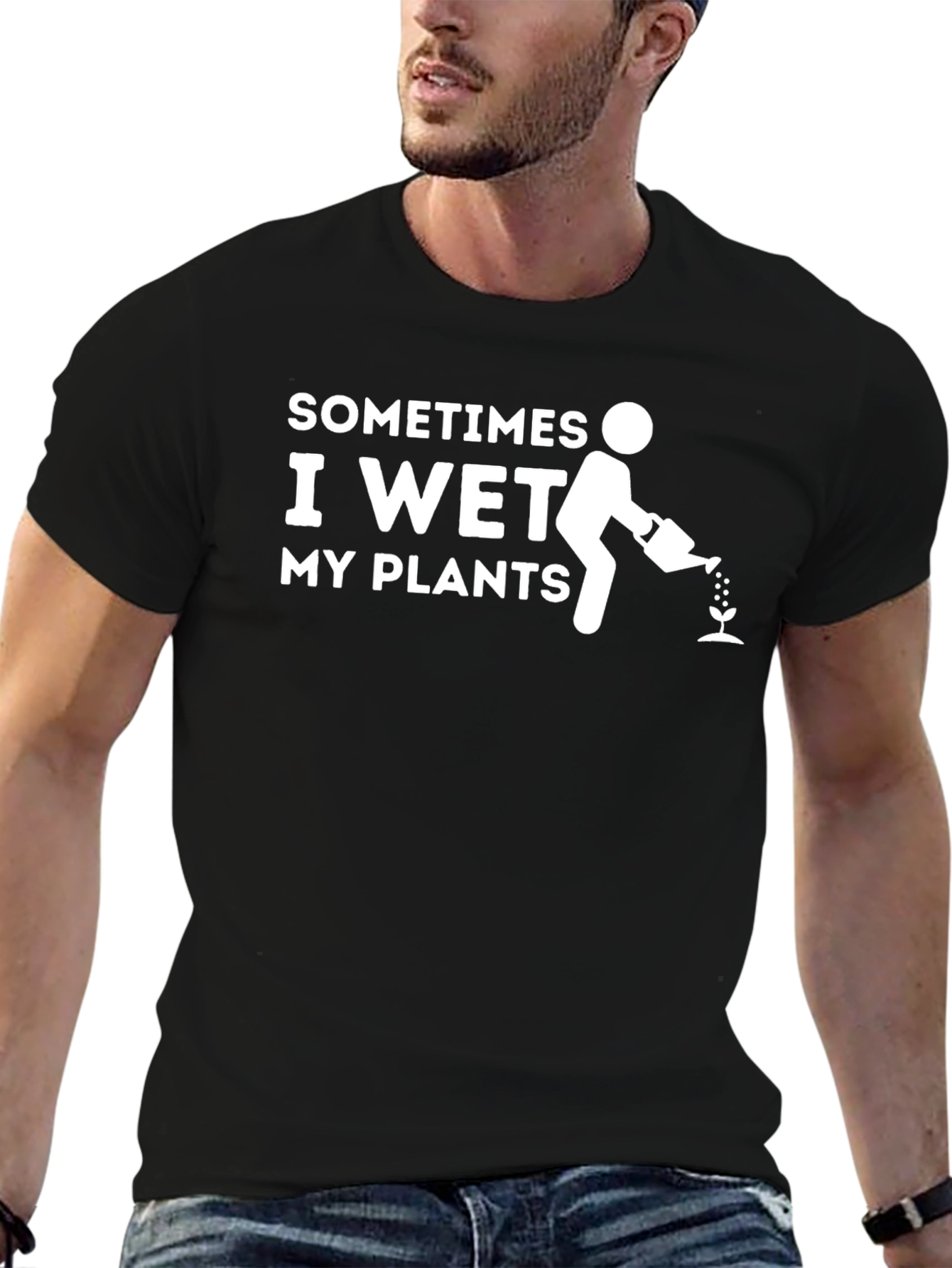 Black Sometimes I Wet My Plants Graphic T-Shirt view 6