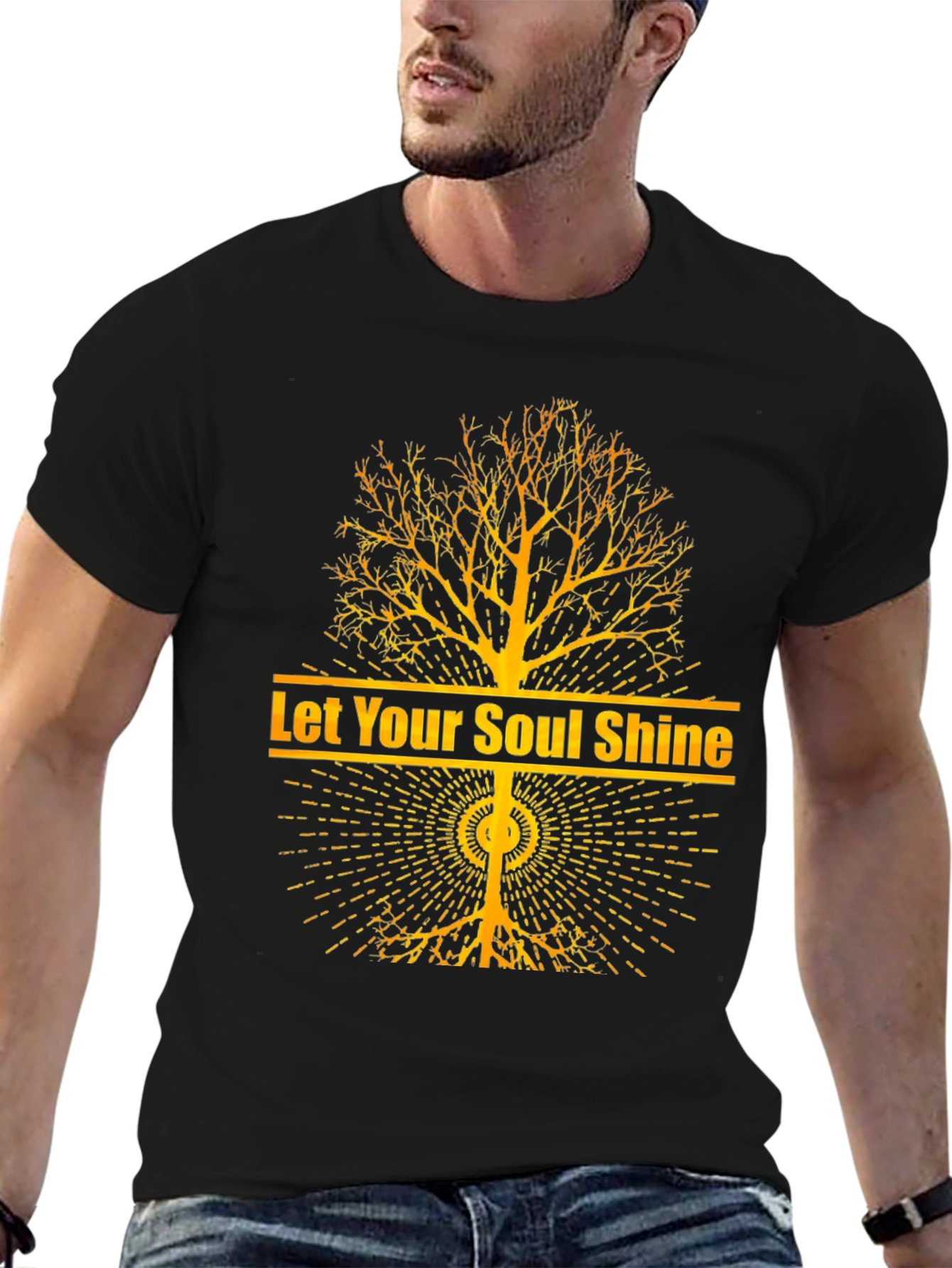 Let Your Soul Shine Graphic Tee - Black Cotton T-Shirt - 6