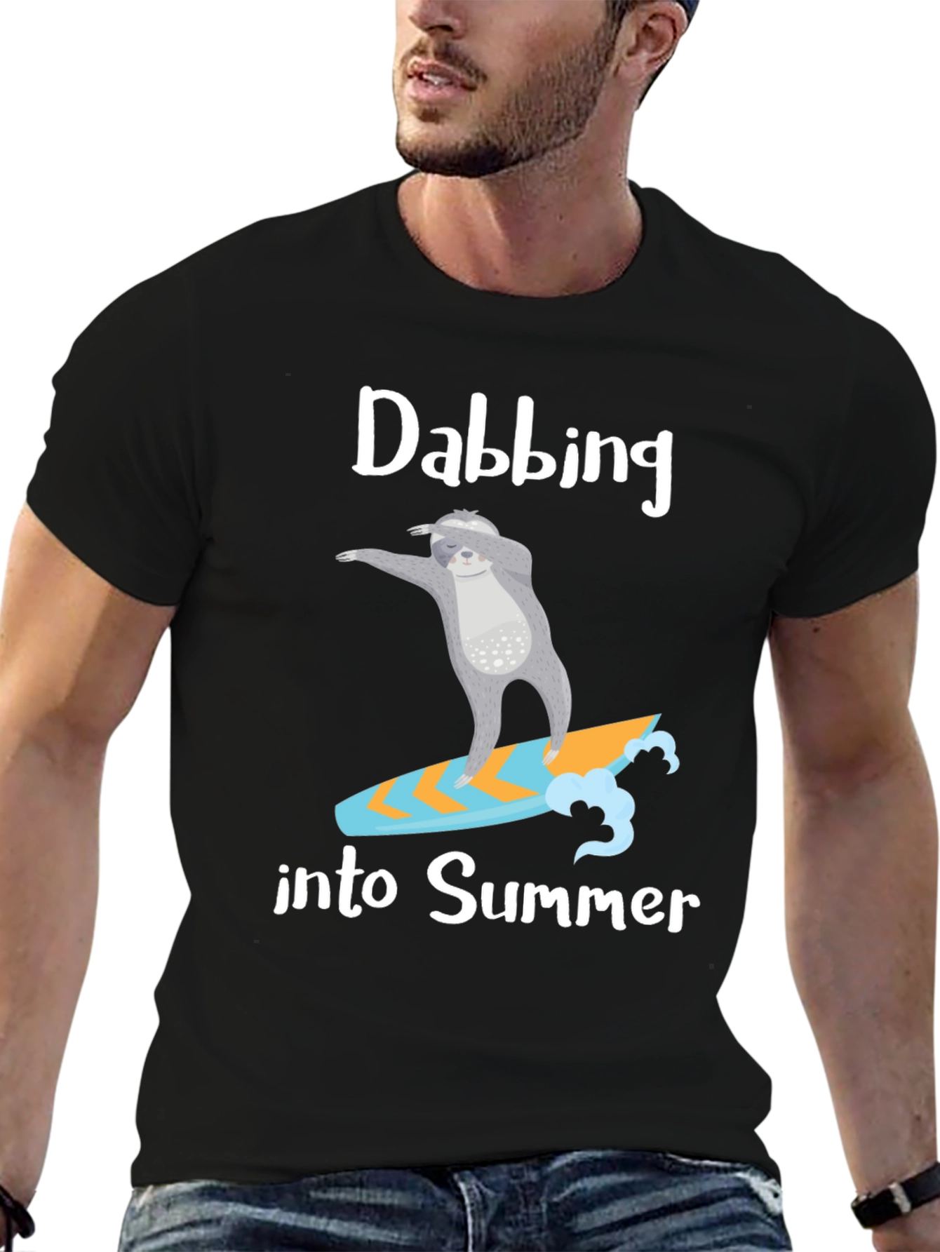 Black Dabbing Sloth Summer T-Shirt - Surfing Tee view 6