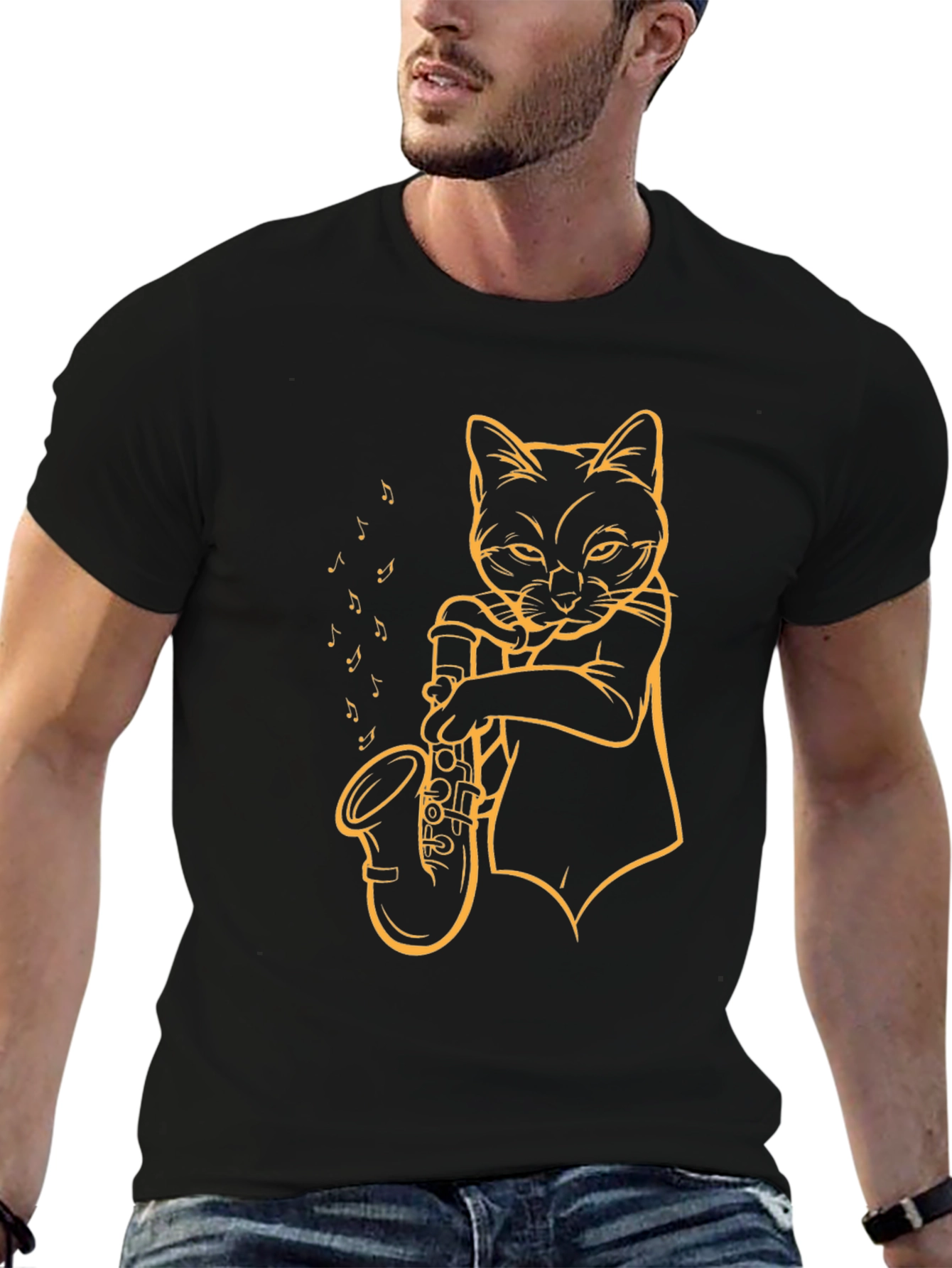 Black Cat Saxophone T-Shirt - Cool Musician Tee view 6