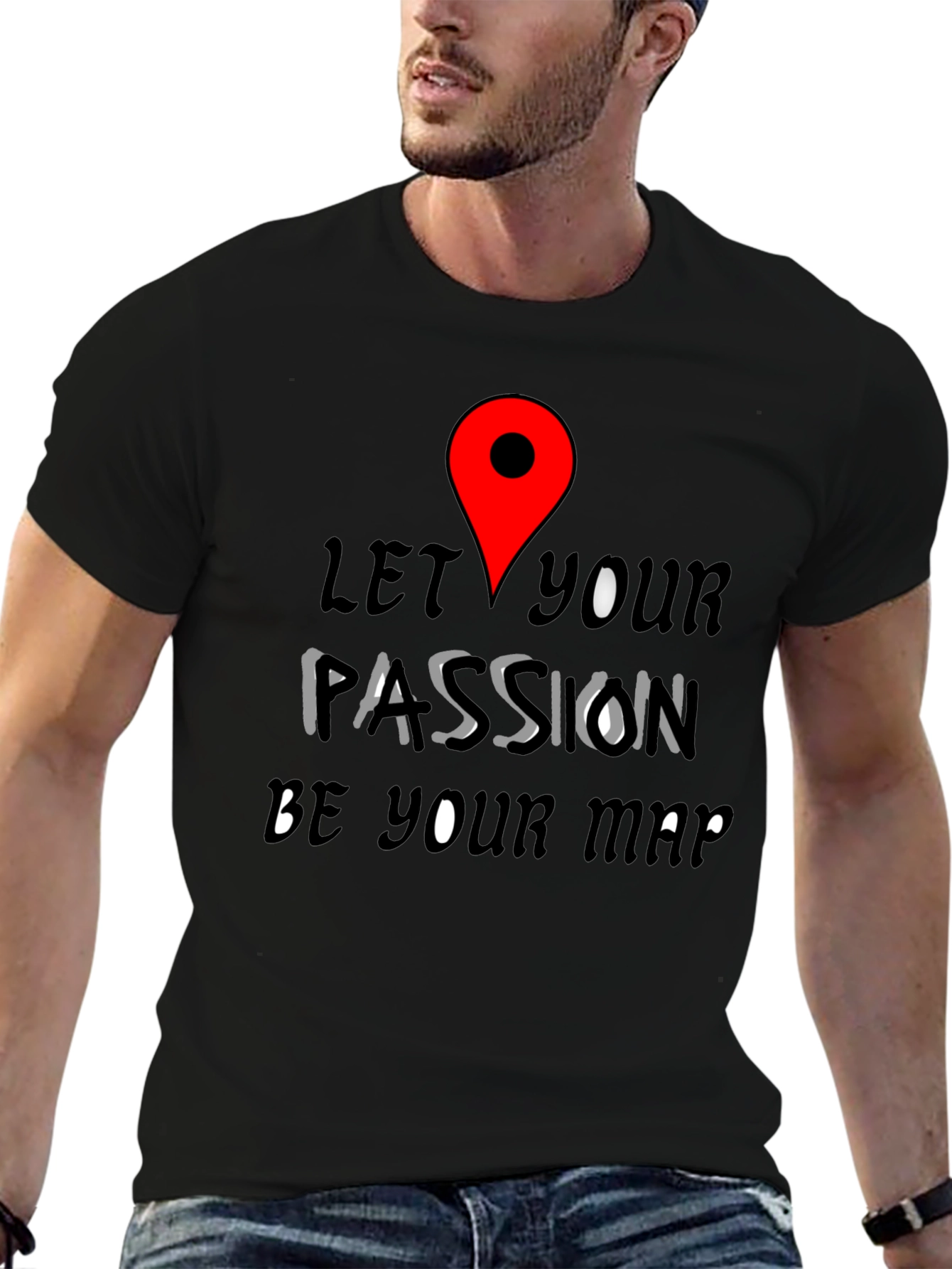 Black Passion Map Tee - Motivational Graphic T-Shirt view 6