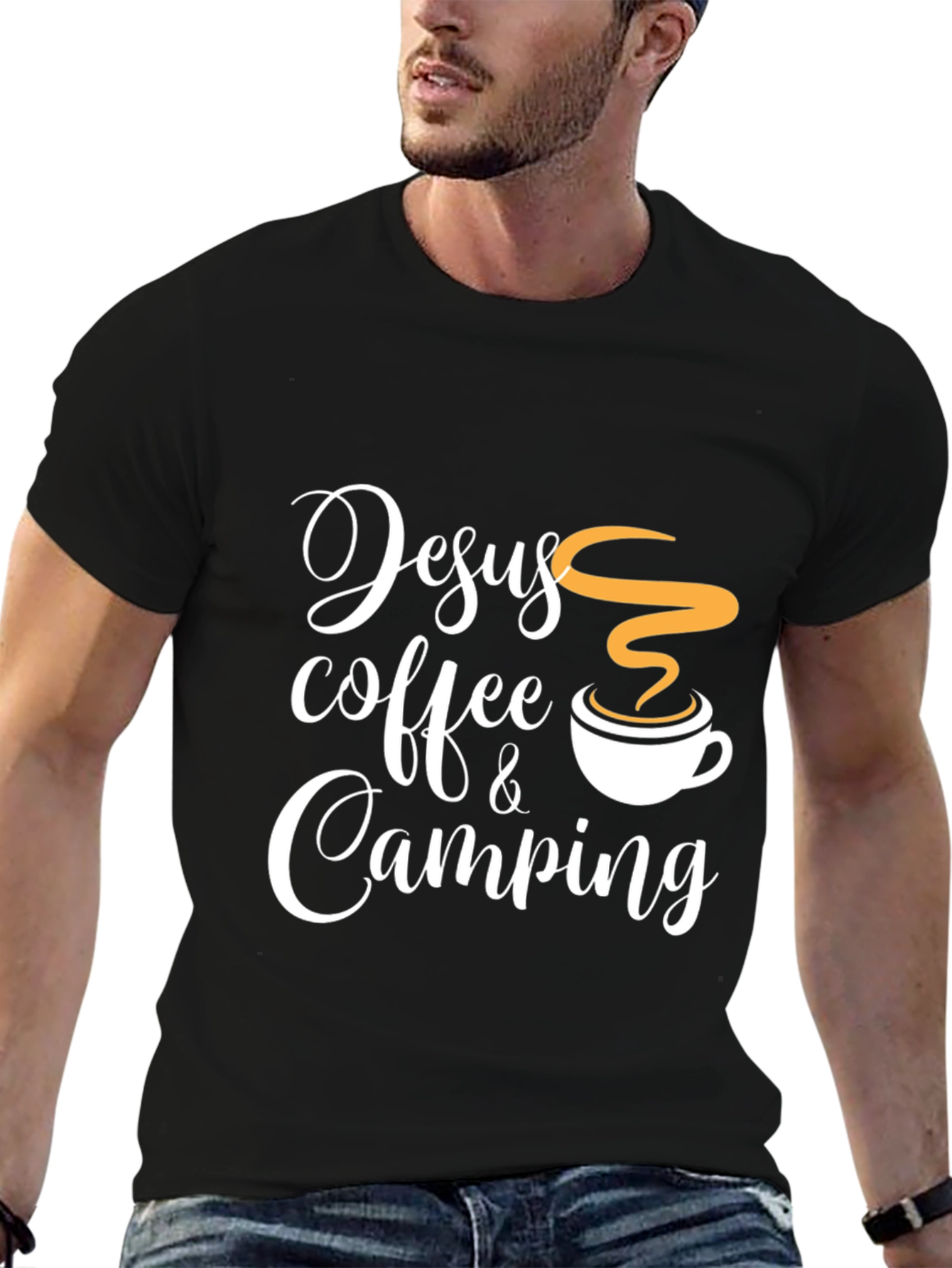Black Jesus Coffee Camping Graphic Tee view 6