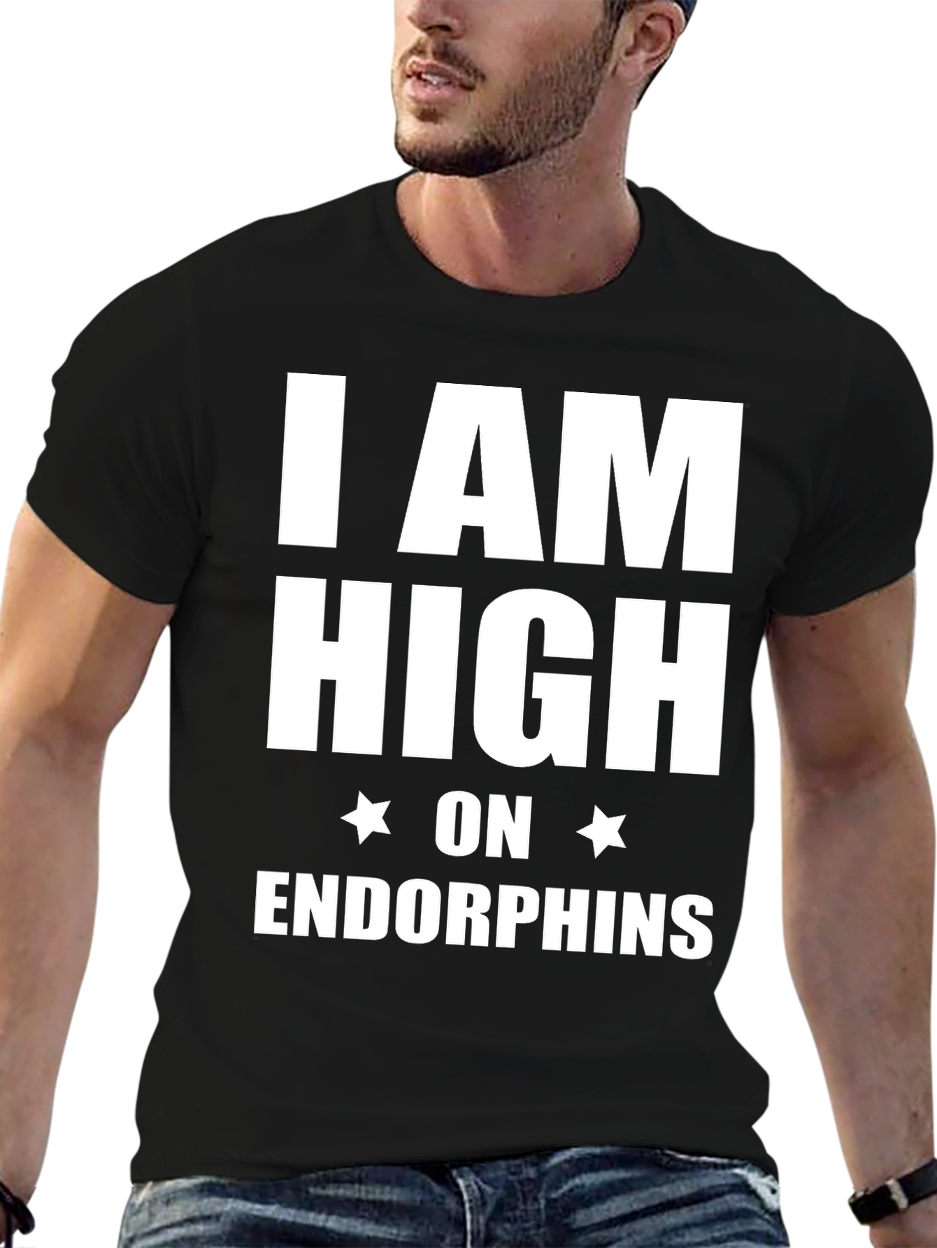 Black I am High on Endorphins Black T-Shirt view 6
