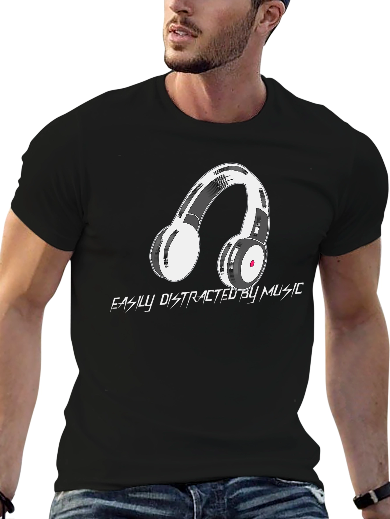 Black Easily Distracted by Music Graphic Tee view 6