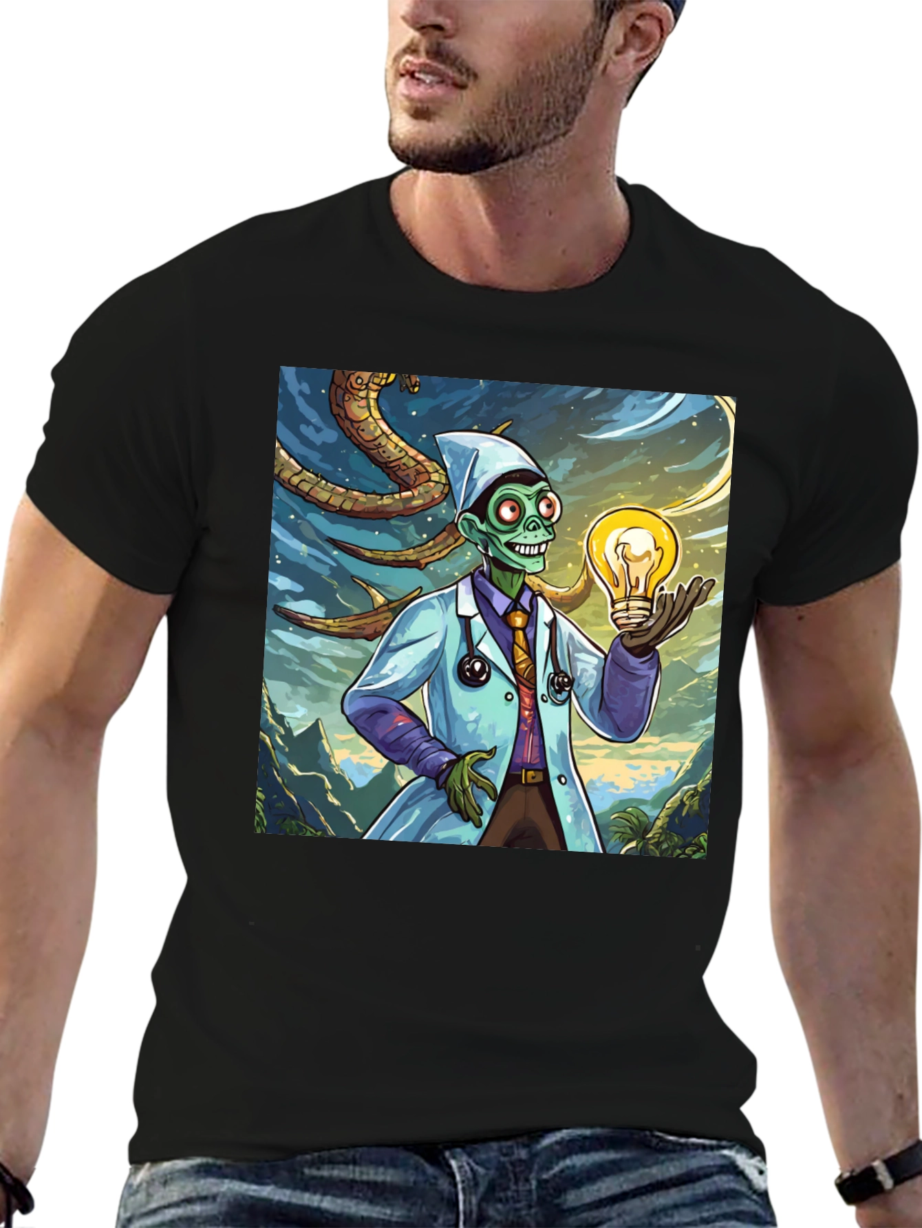 Black Zombie Doctor Idea T-Shirt - Brainy & Unique Graphic Tee view 6