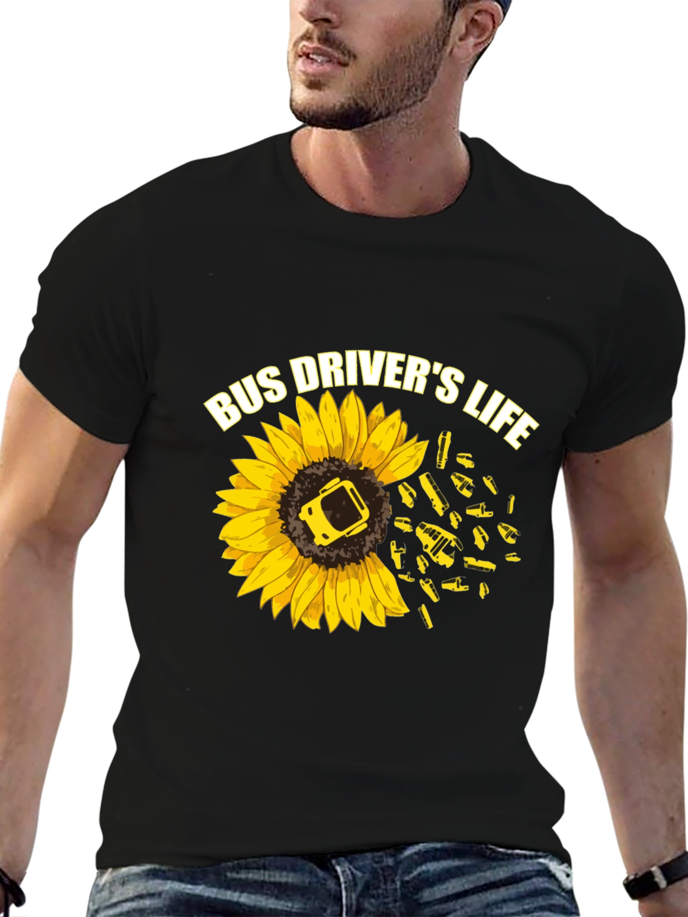 Black Bus Driver's Life Sunflower Graphic T-Shirt view 6