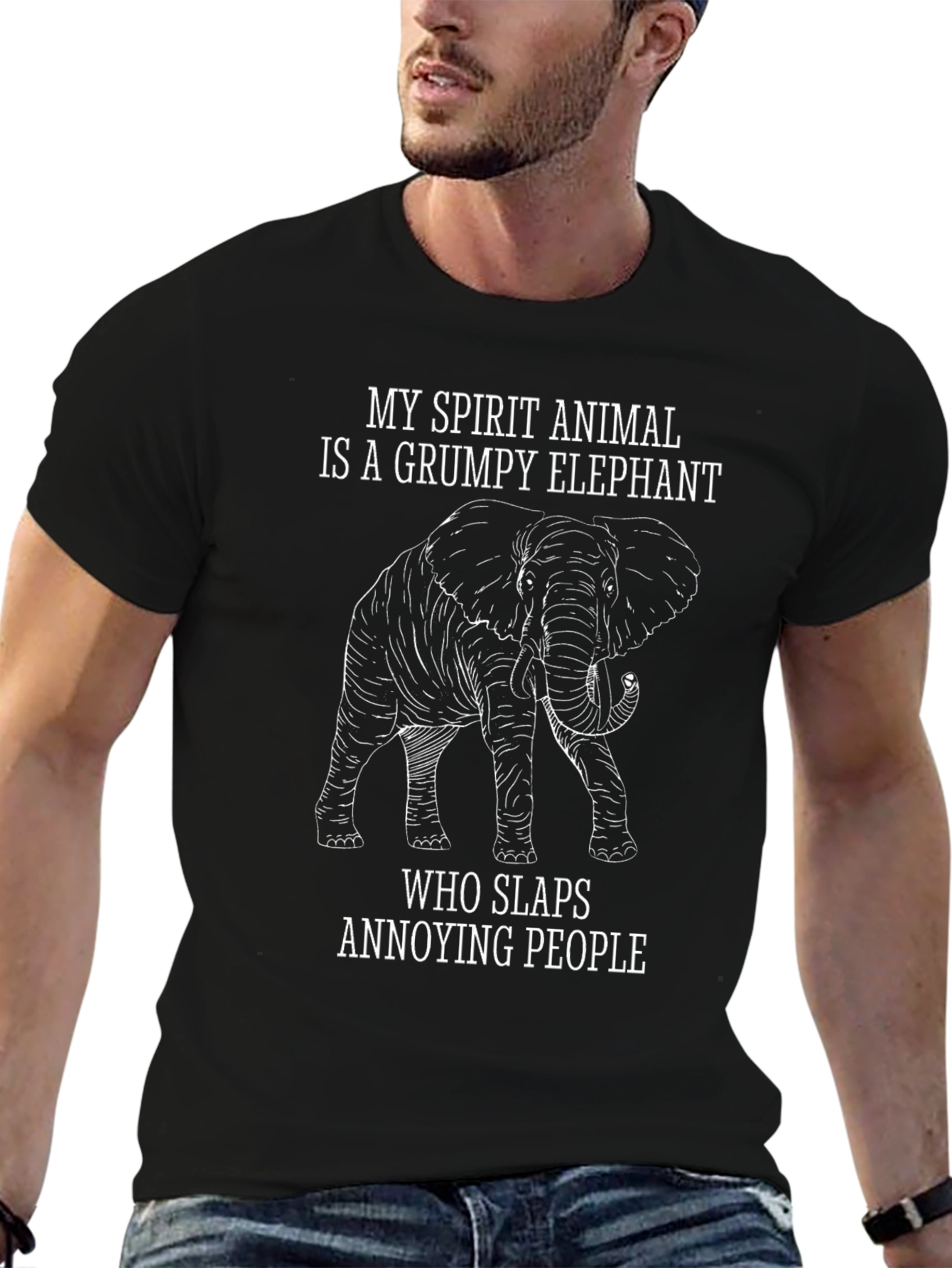 Black Grumpy Elephant T-Shirt - Slaps Annoying People view 6