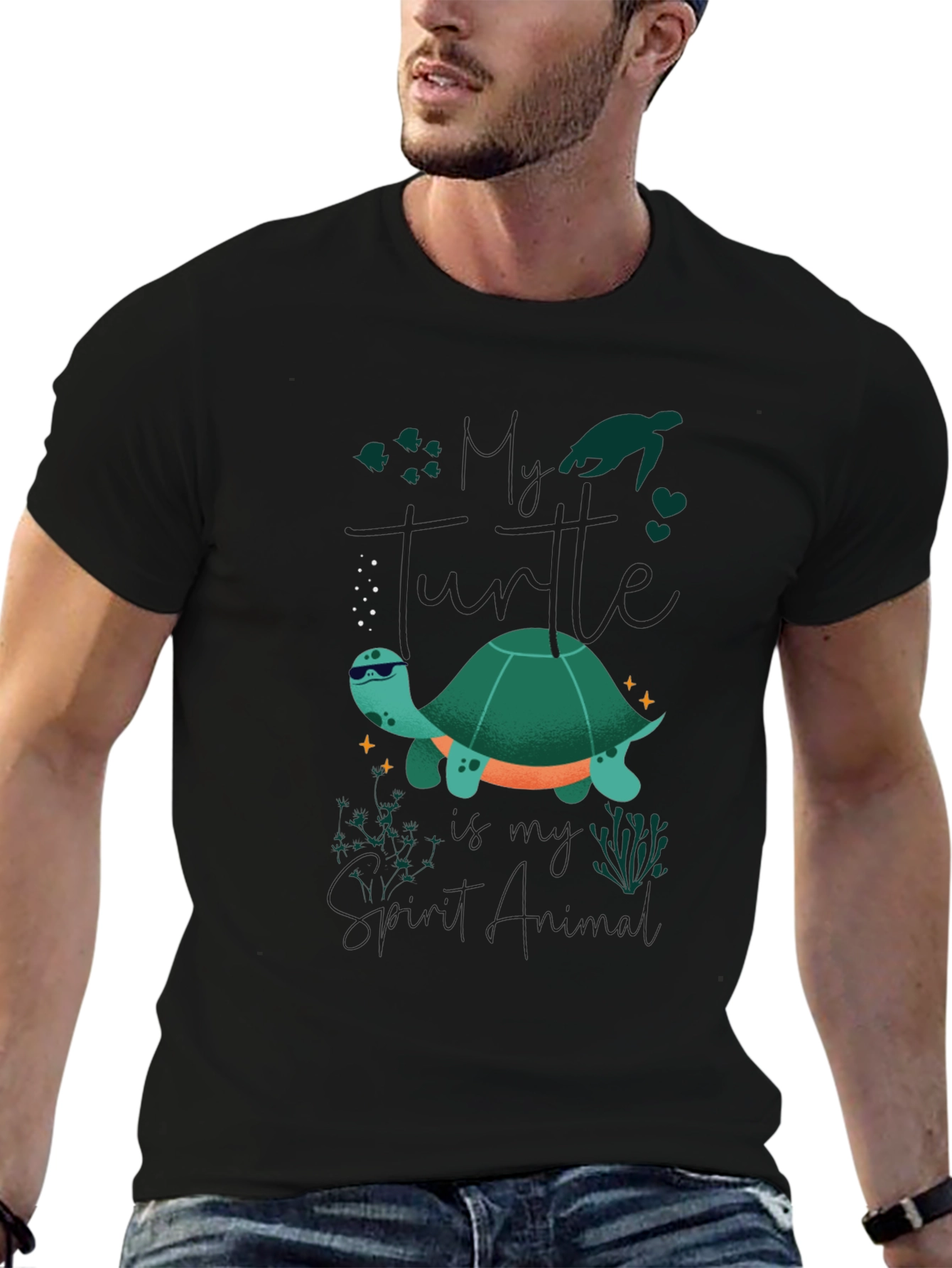 Black Cool Turtle Graphic Tee - Black Casual T-Shirt view 6