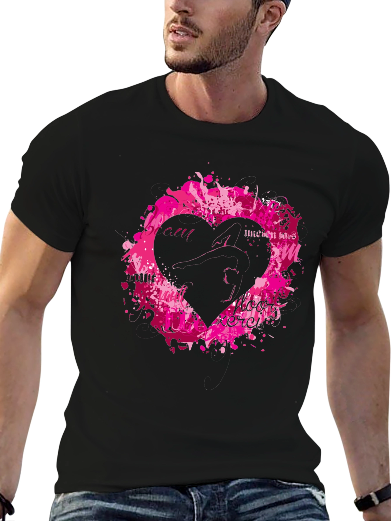 Black Black T-Shirt with Heart Graphic view 6
