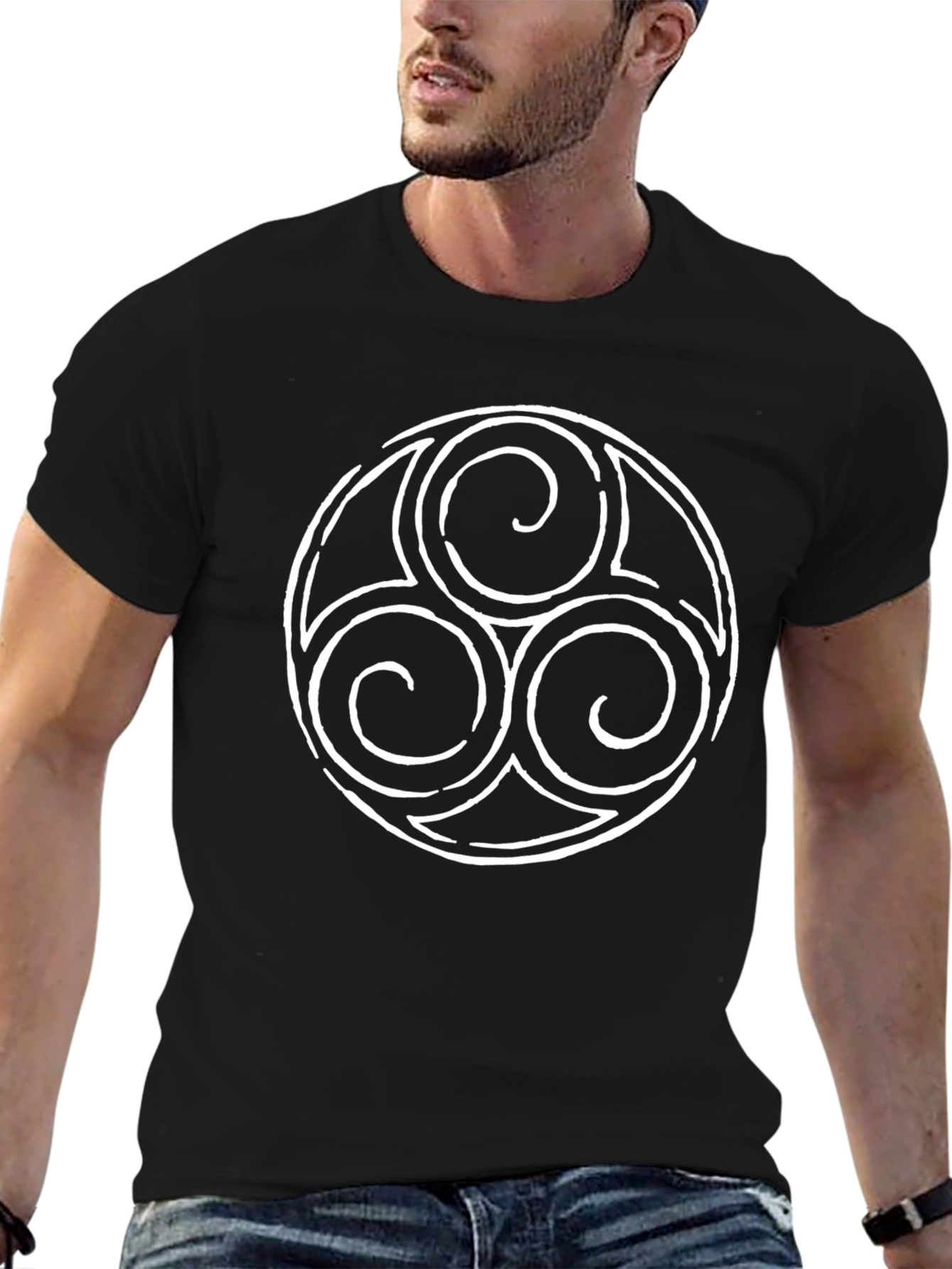 Black Triskelion Black Tee - Celtic Knot Design view 6