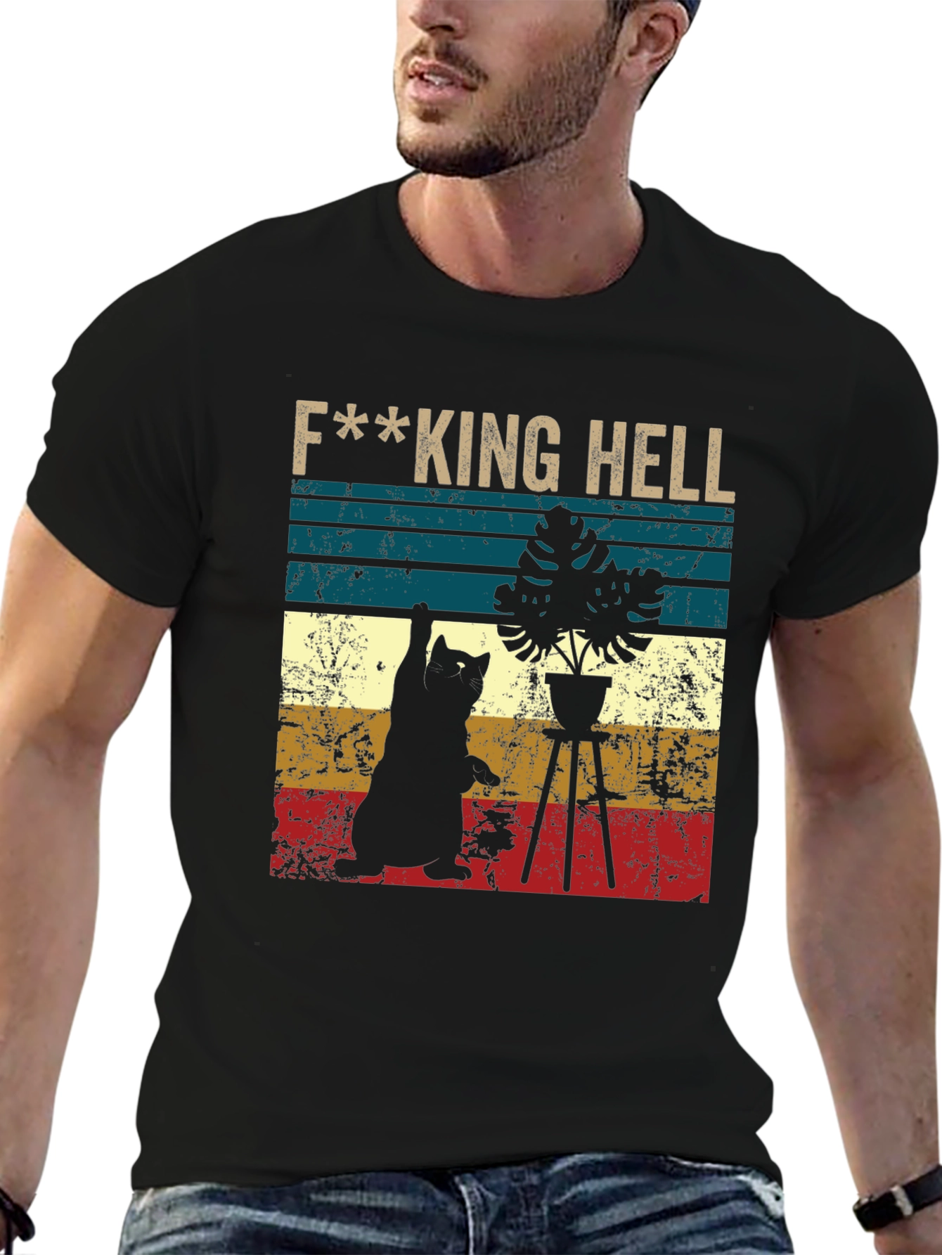 Black F***ing Hell Cat & Plant Graphic Tee - Unisex view 6