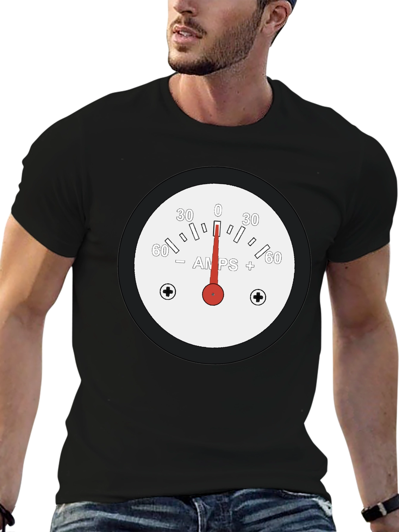 Black Amps Gauge Graphic Tee - Black Cotton T-Shirt view 6