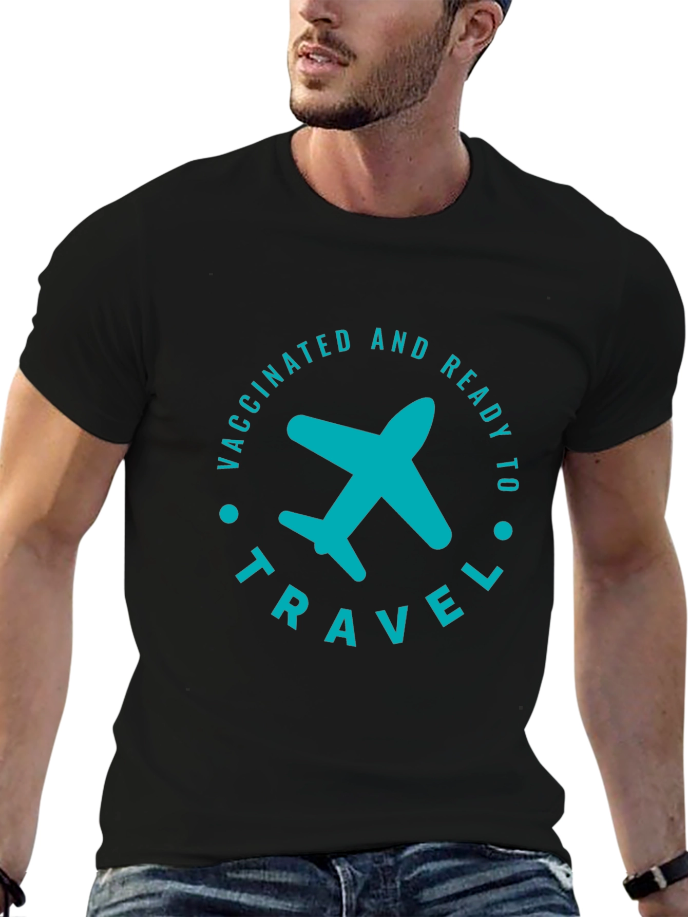 Black Vaccinated & Ready to Travel T-Shirt - Airplane Graphic view 6