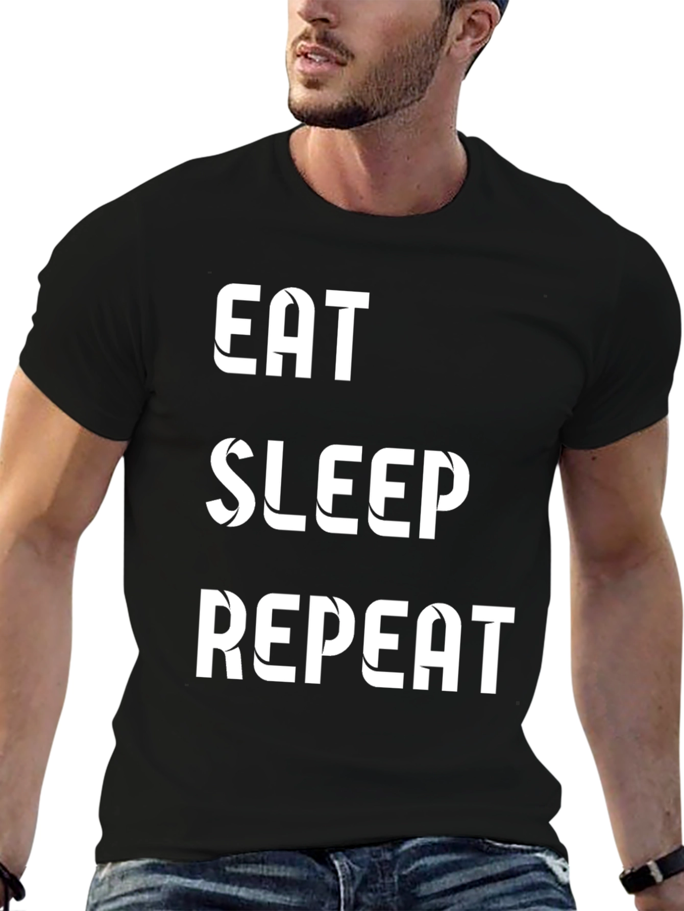 Black Eat Sleep Repeat Black T-Shirt view 6