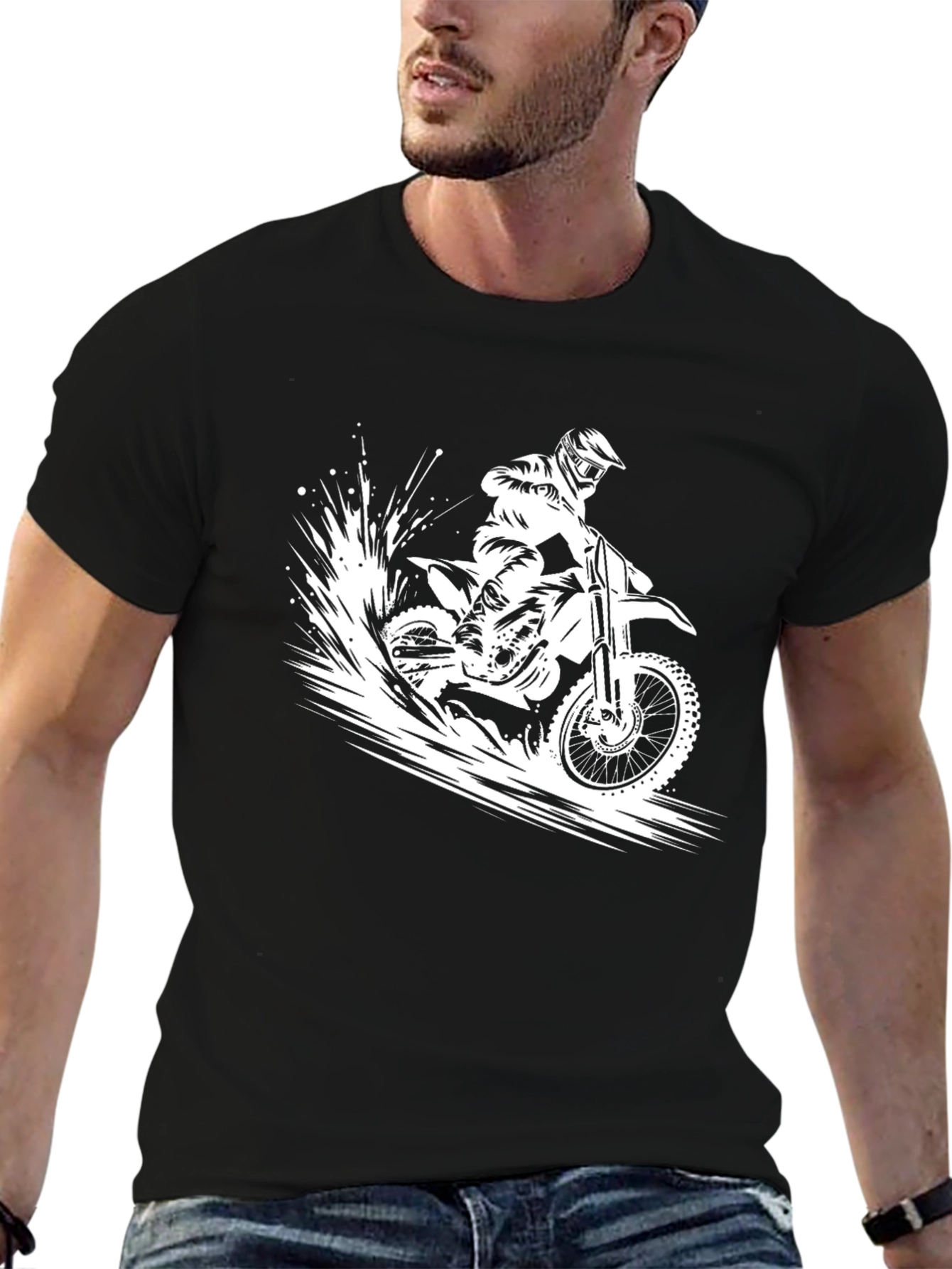 Black Dirt Bike Rider Graphic Tee - Black Cotton T-Shirt view 6