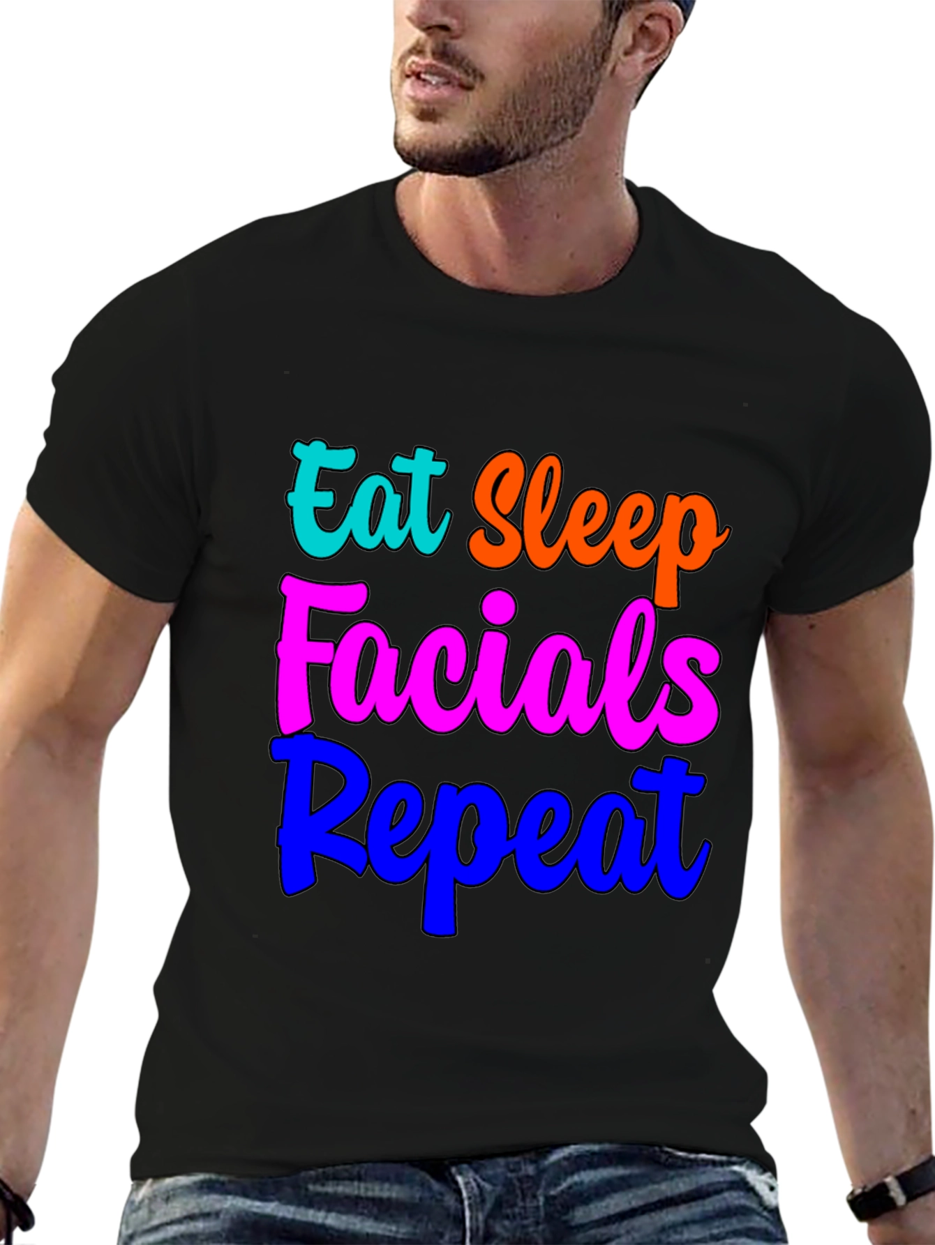 Black Eat Sleep Facials Repeat Graphic T-Shirt view 6