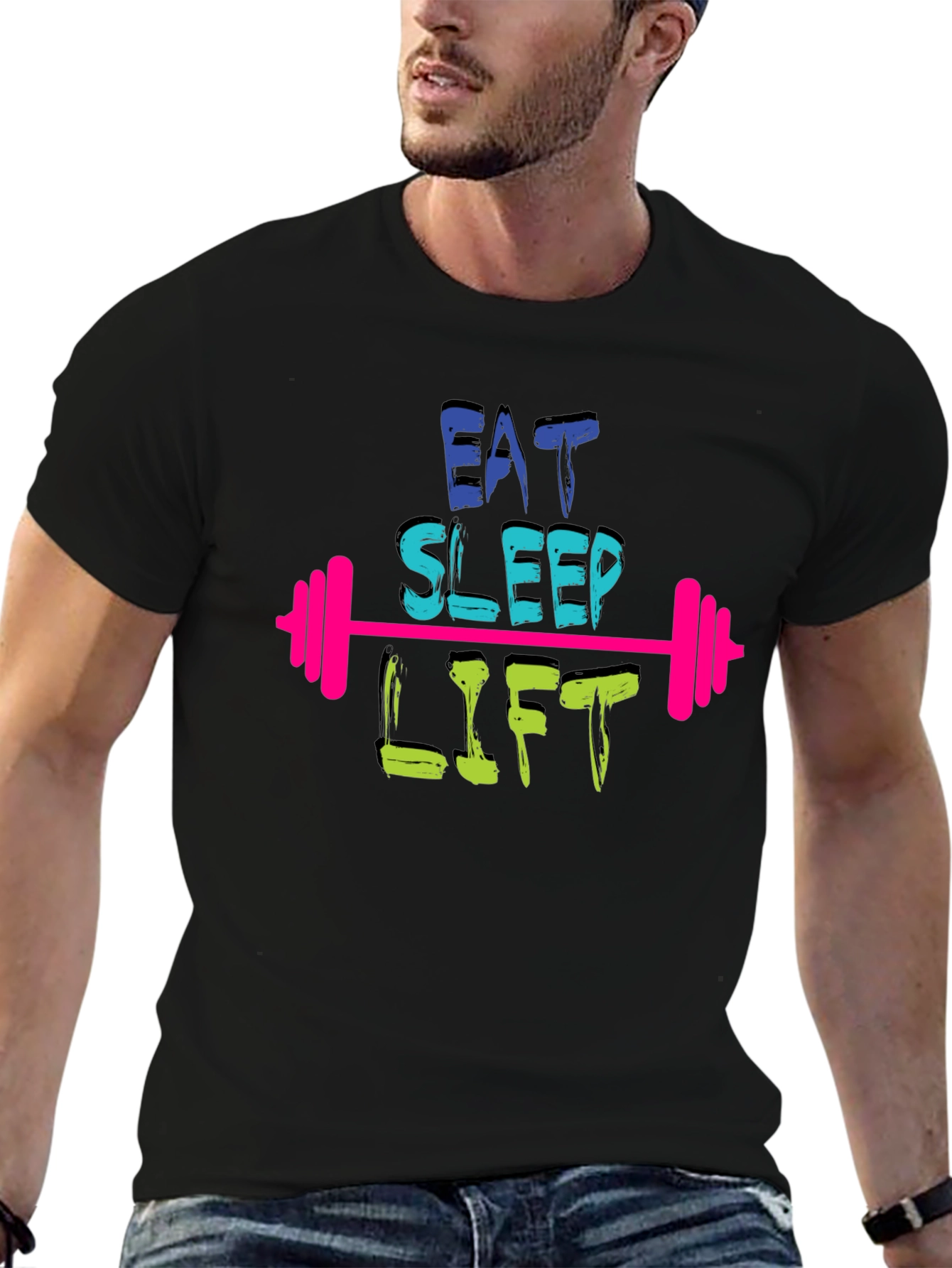 Black Eat Sleep Lift Gym Workout T-Shirt view 6
