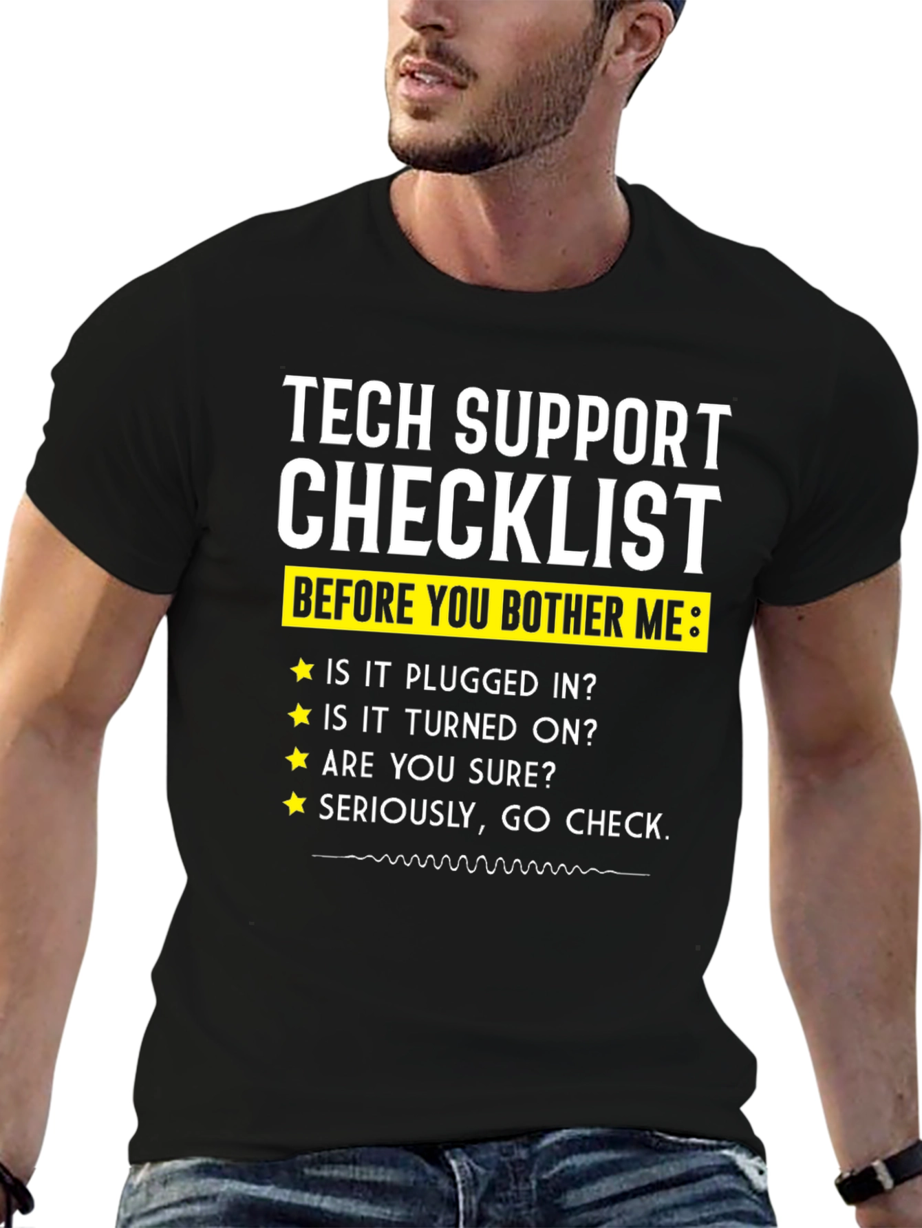 Black Tech Support Checklist Novelty T-Shirt view 6